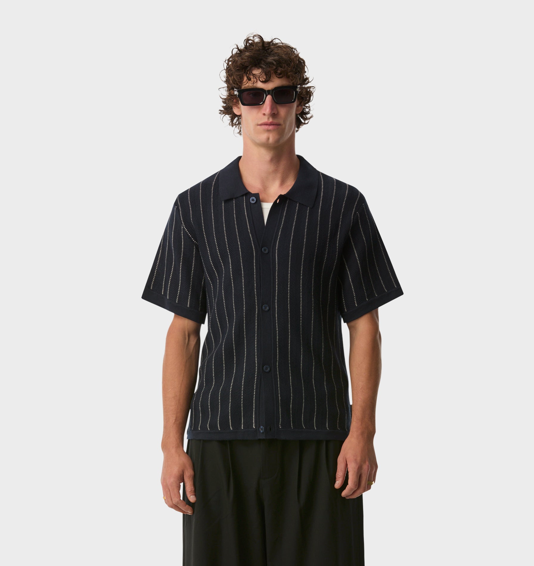 Jasper Knit SS Shirt - Navy Stripe