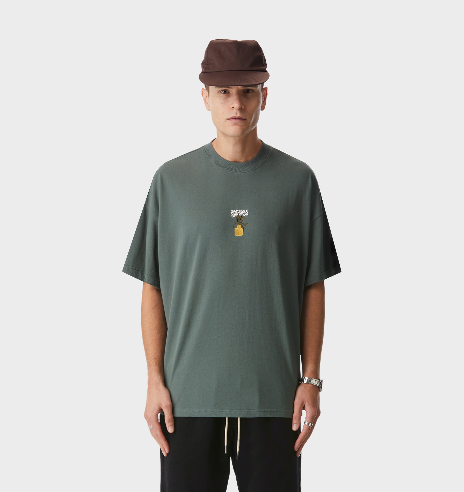 Floral Box Tee - Smokey Green
