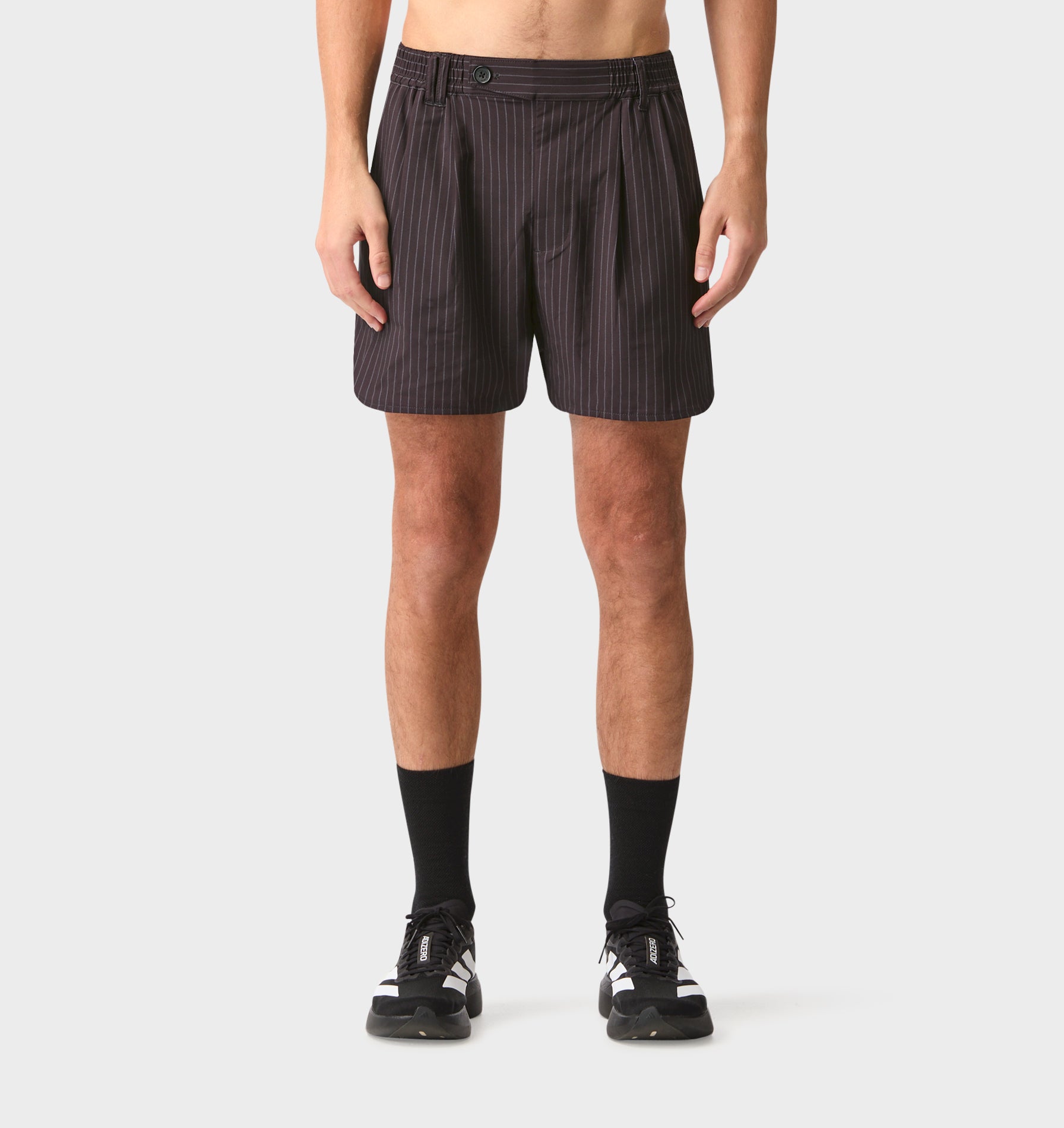 Active Pleat Front Short - Black Pinstripe