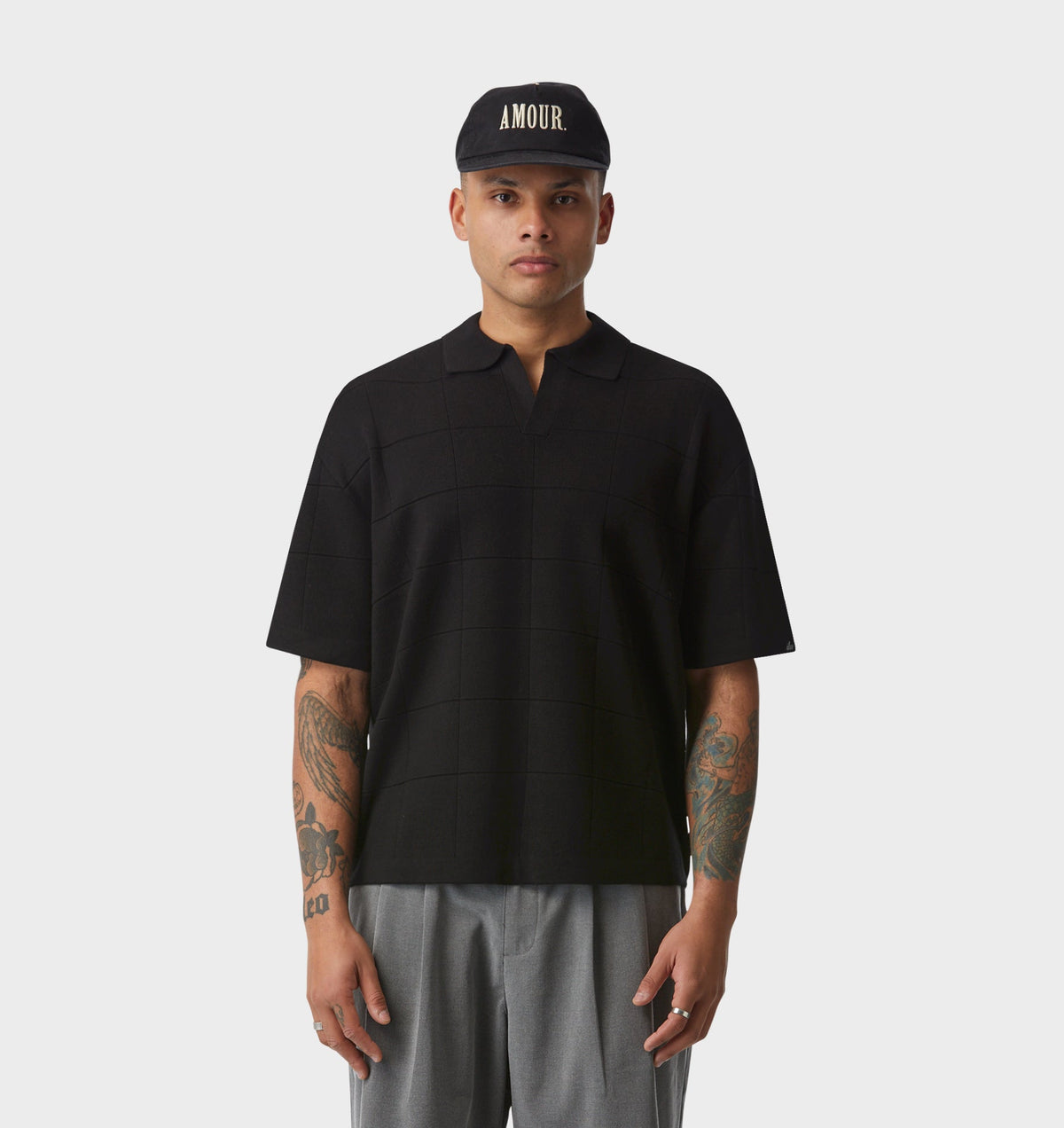 Box Knit Polo - Black