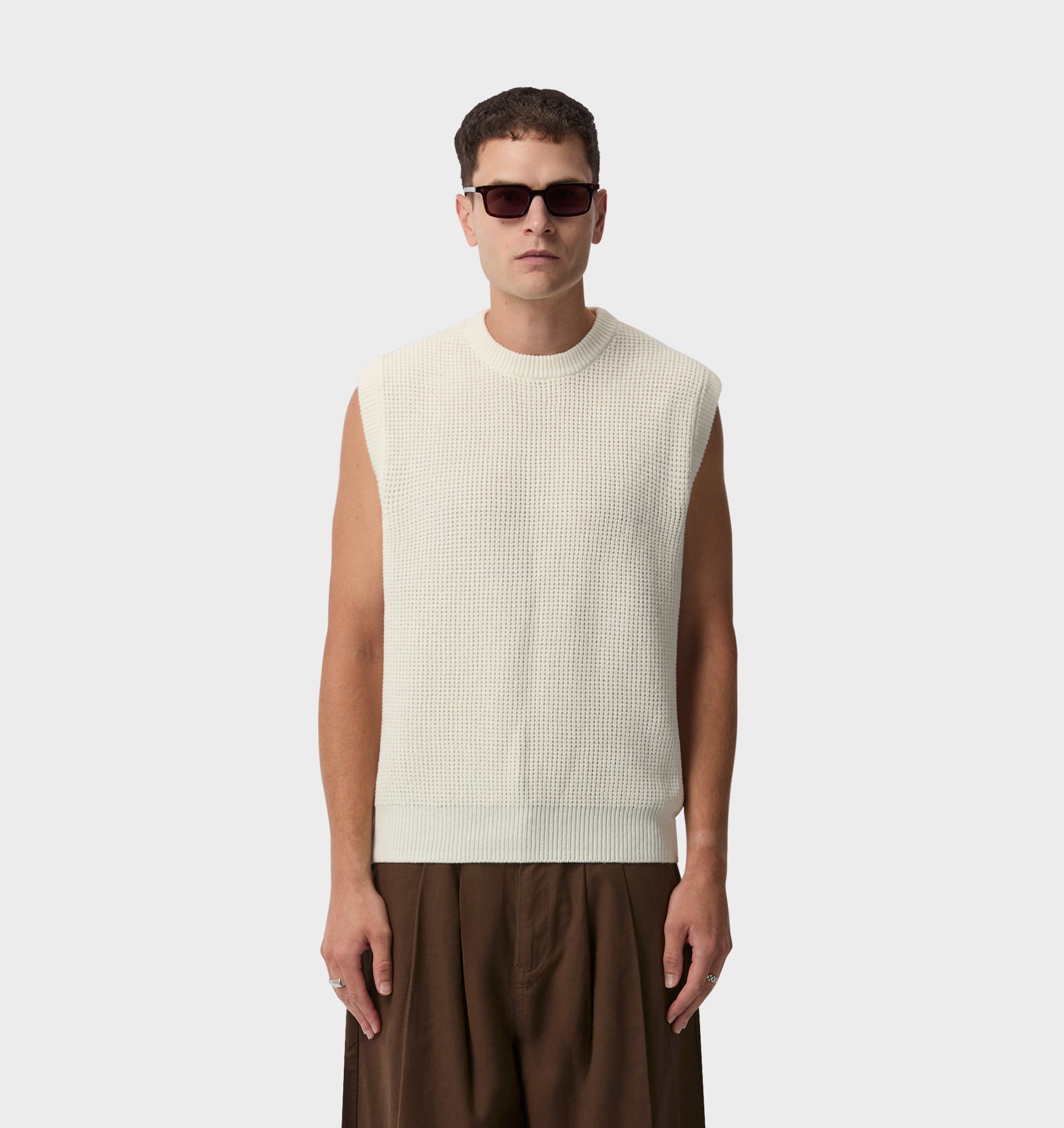 Knit Crew Vest - Off White