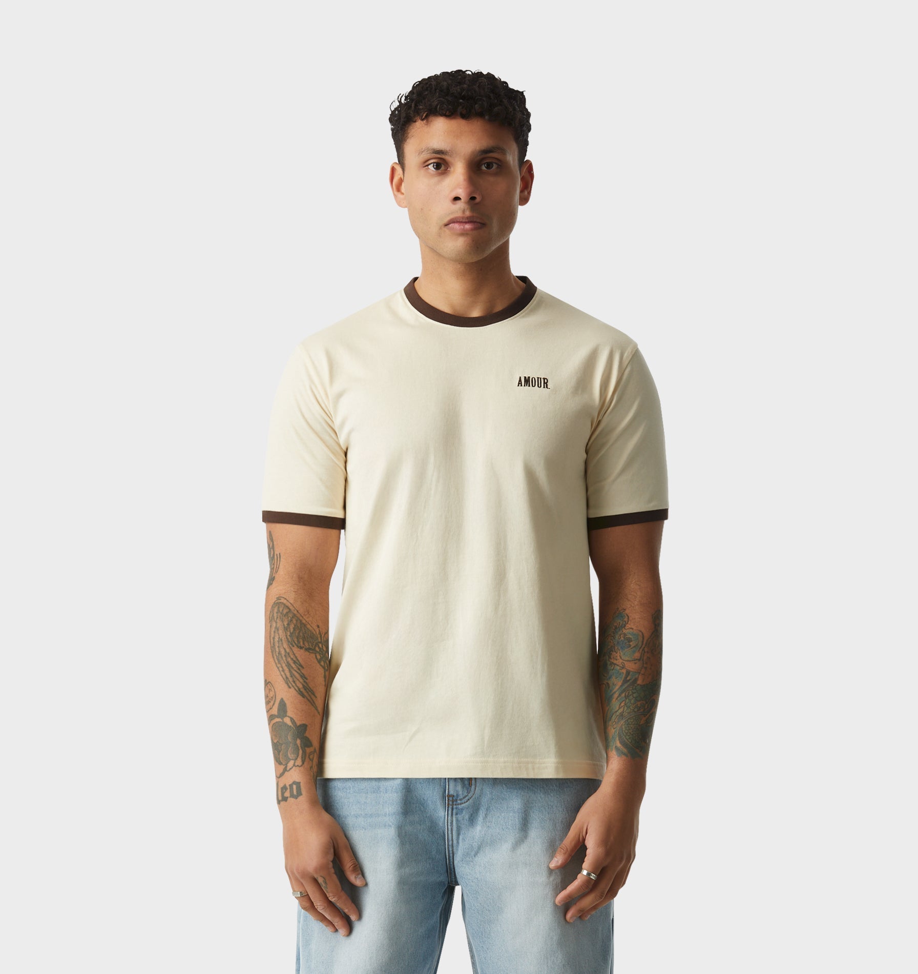 Jeremy Ringer Slim Tee - Off White/Brown | I Love Ugly AU