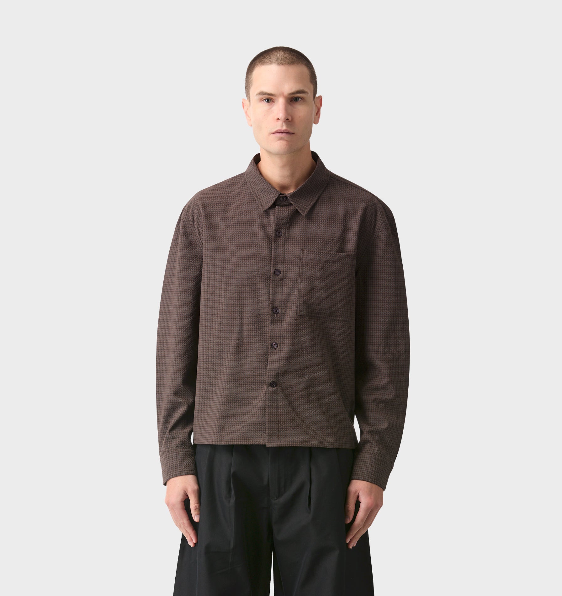 Crop LS Shirt - Brown/Black Check