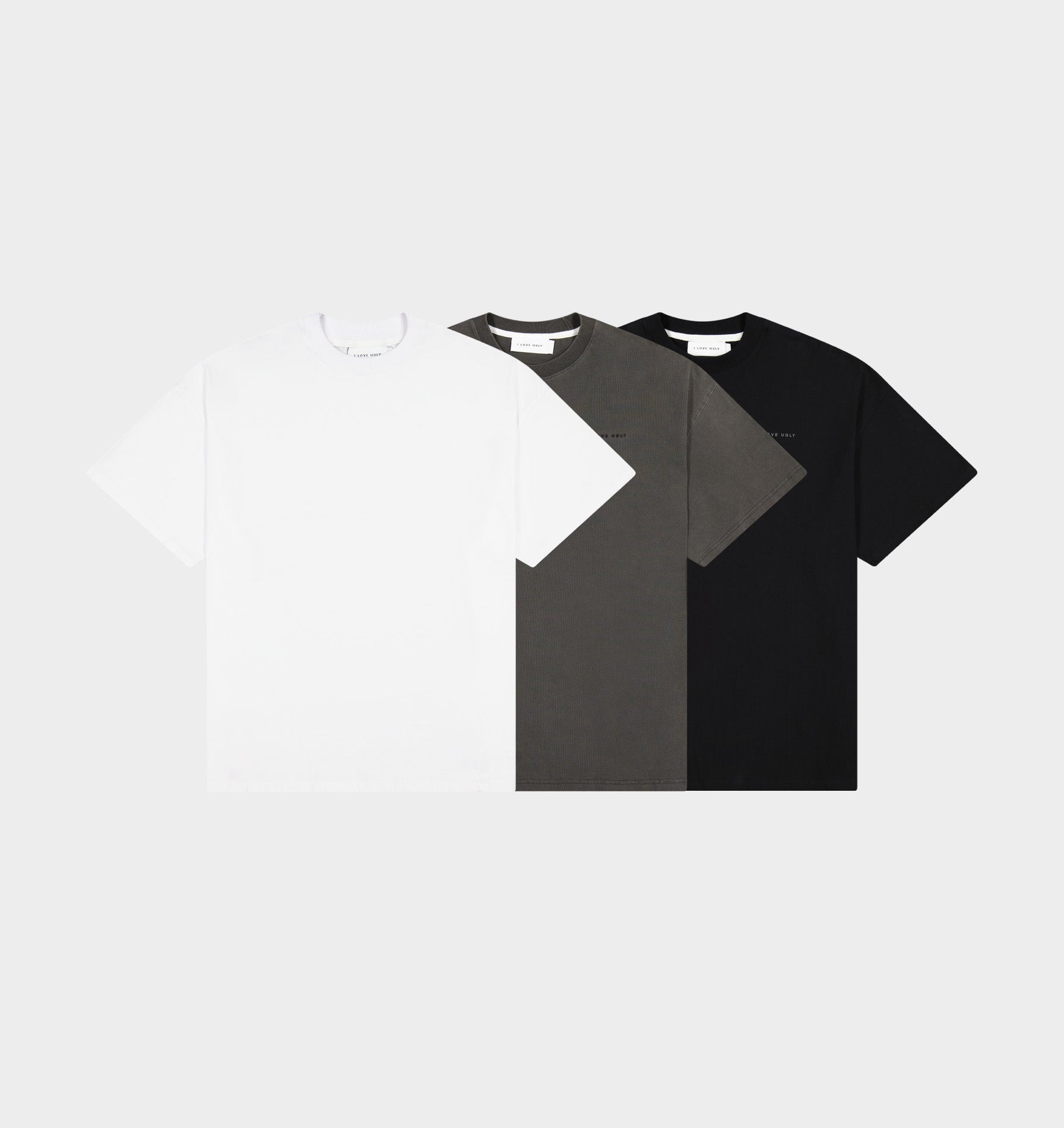 3 Box Fit Tee Pack in Black, Washed Black, and White | I Love Ugly AU