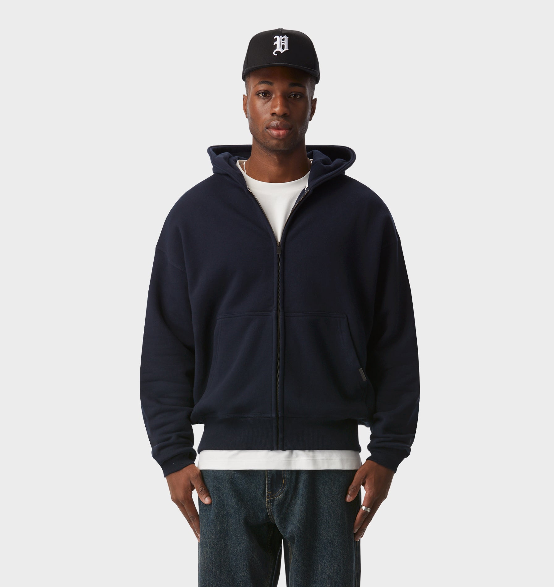 Zip Up Box Hoodie in Midnight Navy I Love Ugly AU