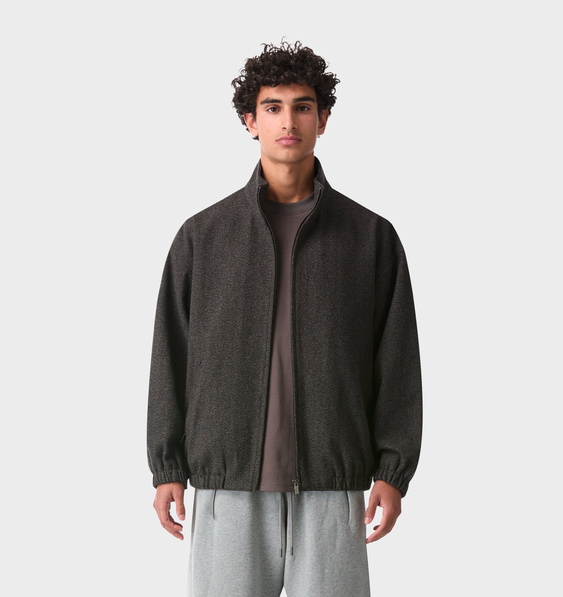 Funnel Neck Jacket - Charcoal Tweed
