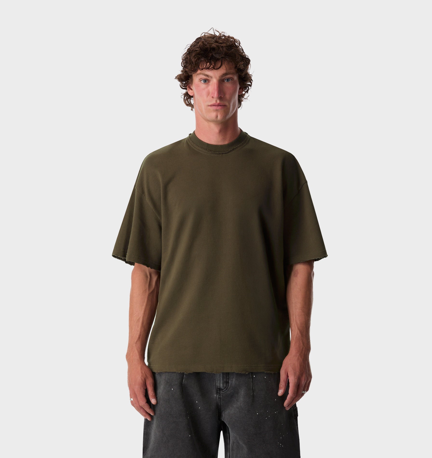 Raw Hem Heavy Box Tee 2.0 - Burnt Olive | I Love Ugly AU