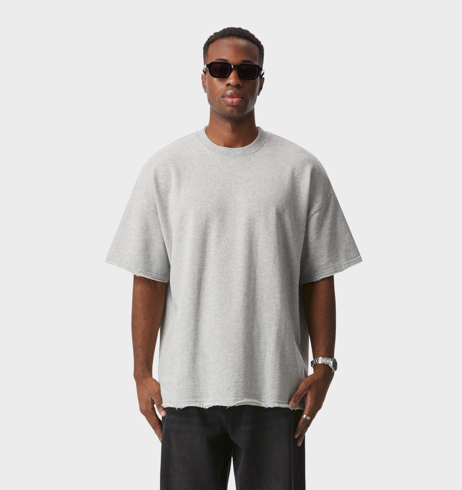 Raw Hem Heavy Box Tee - Vintage Grey