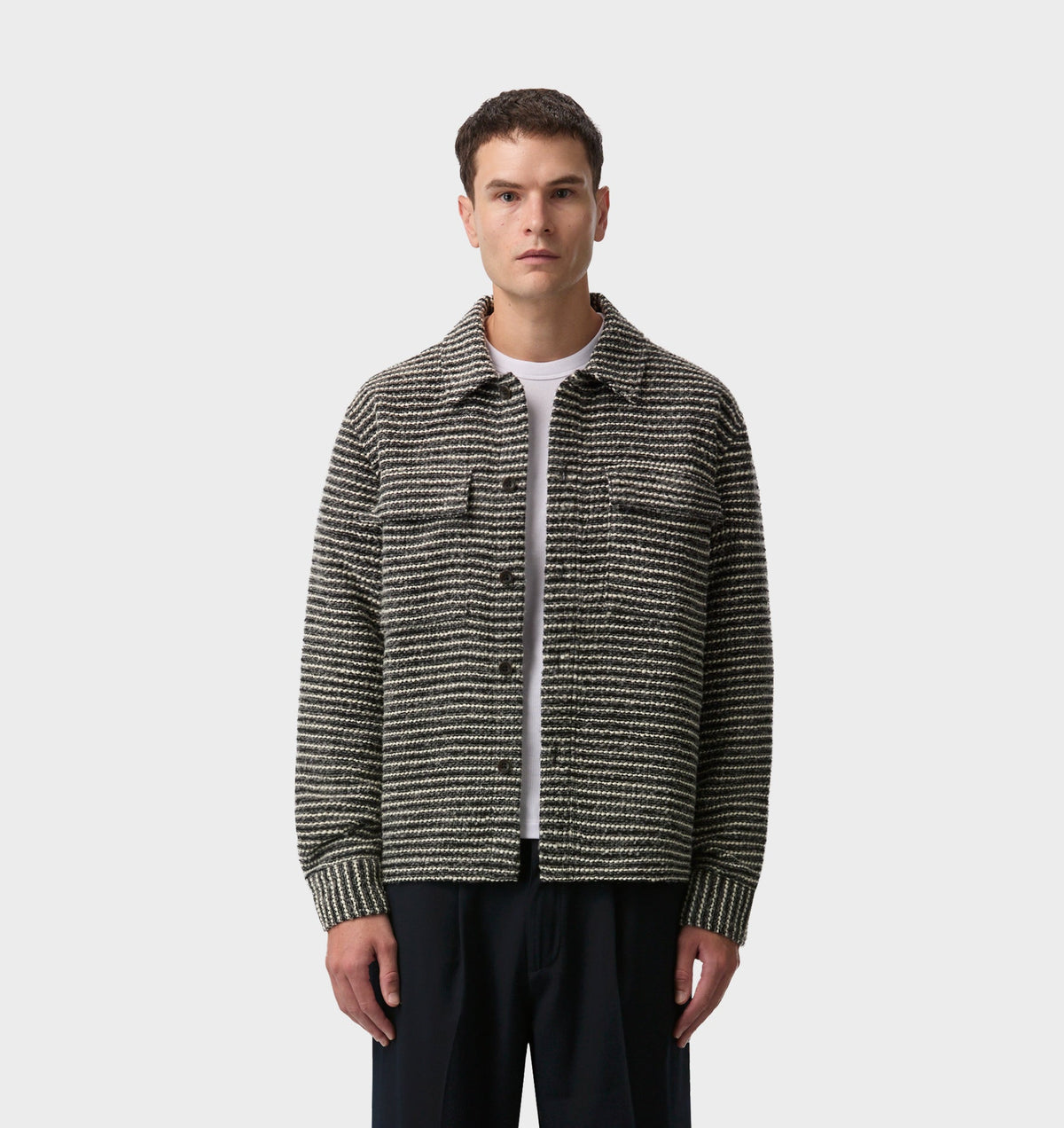 Boucle Overshirt - Grey/White Stripe