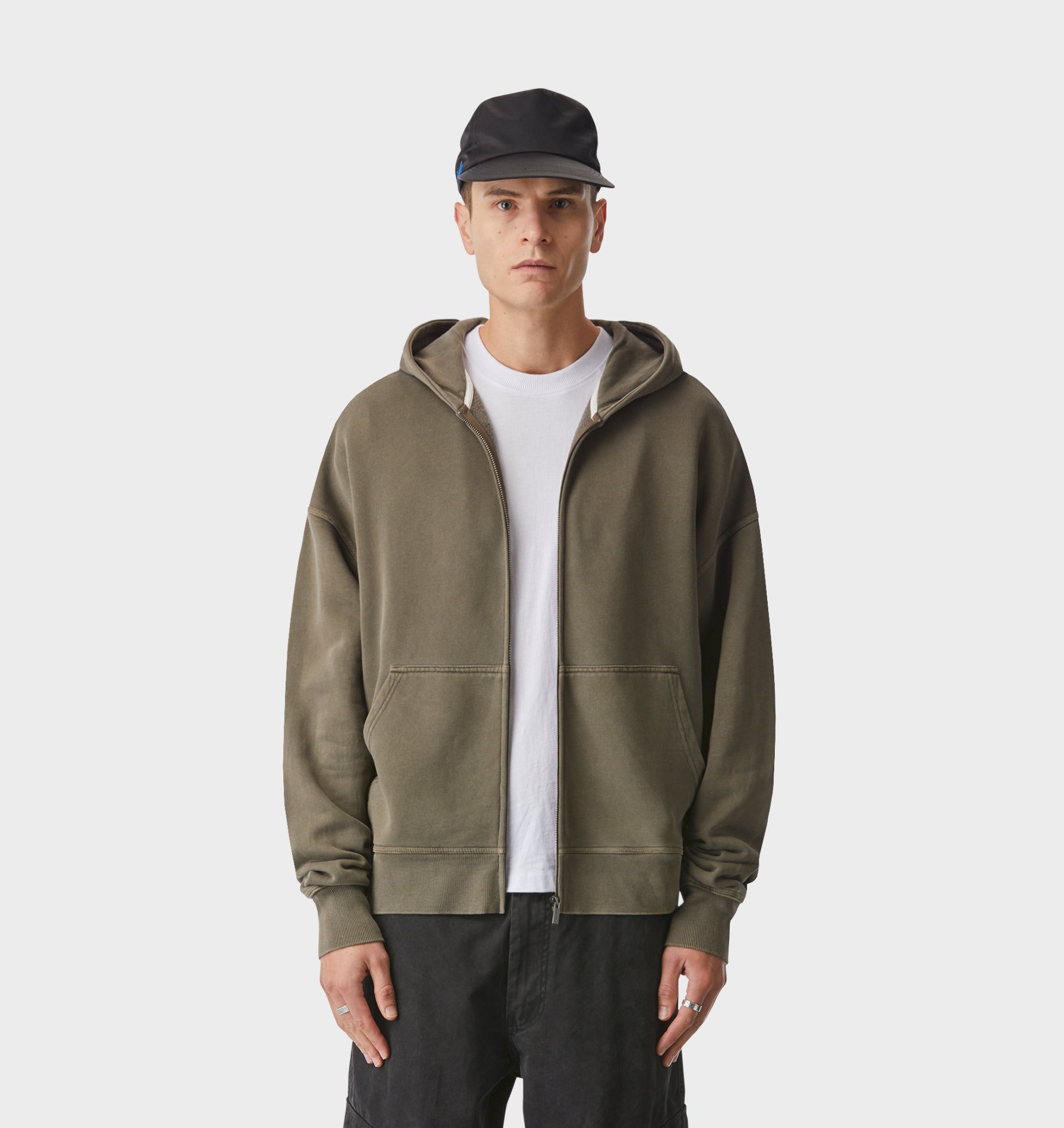 Zip Up Box Hood - Washed Mushroom
