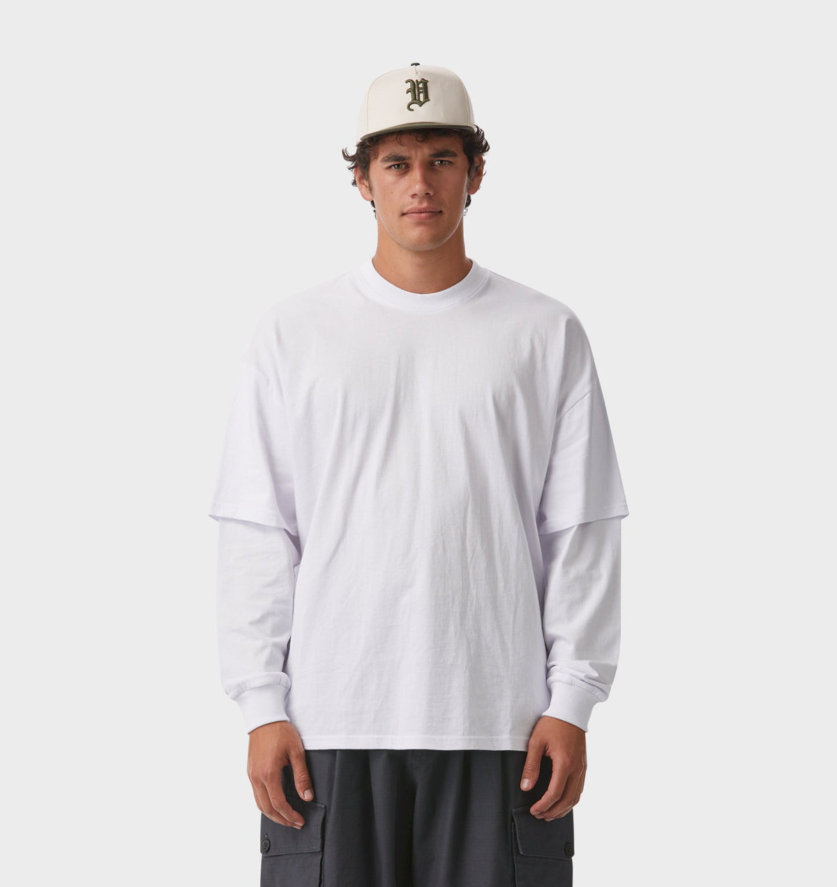 Layered Long Sleeve Box Fit Tee in White | I Love Ugly AU