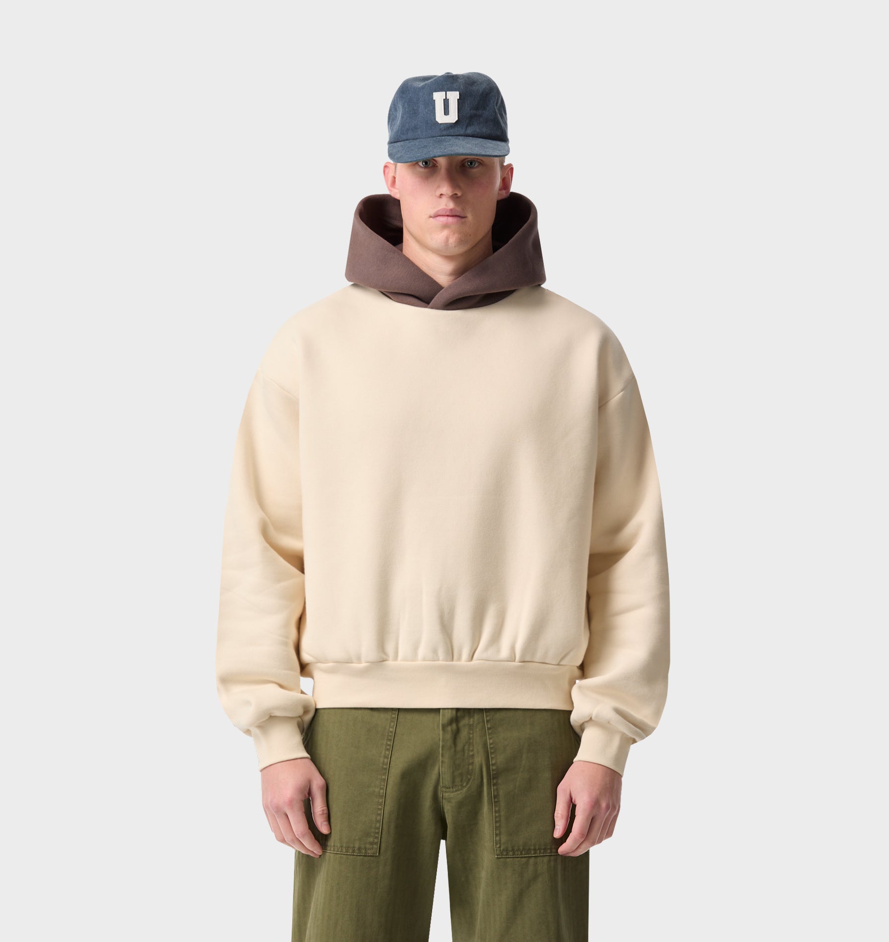 Heavy Crop Box Hood - Off White/Brown