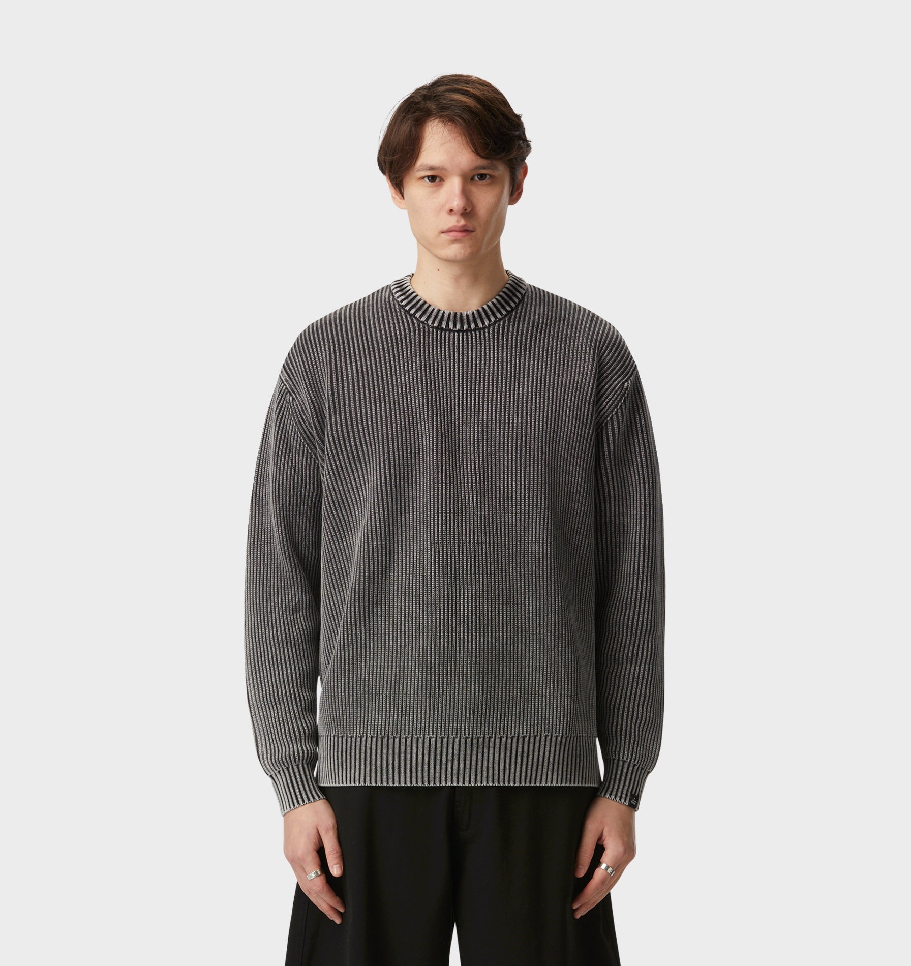 Acid Wash Knit Crew - Acid Black