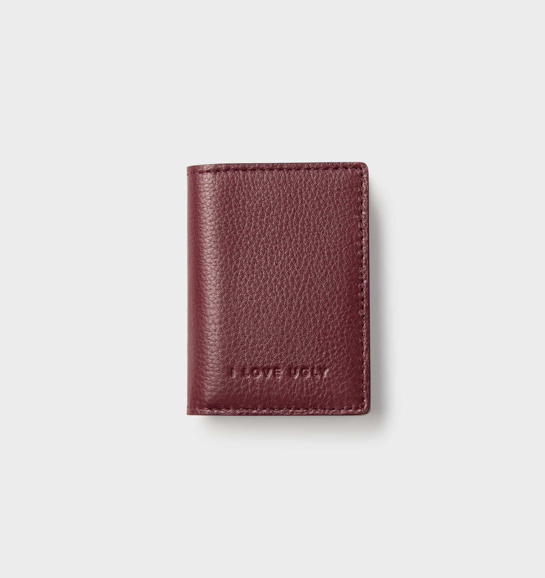 Leather Fold Card Holder - Burgundy