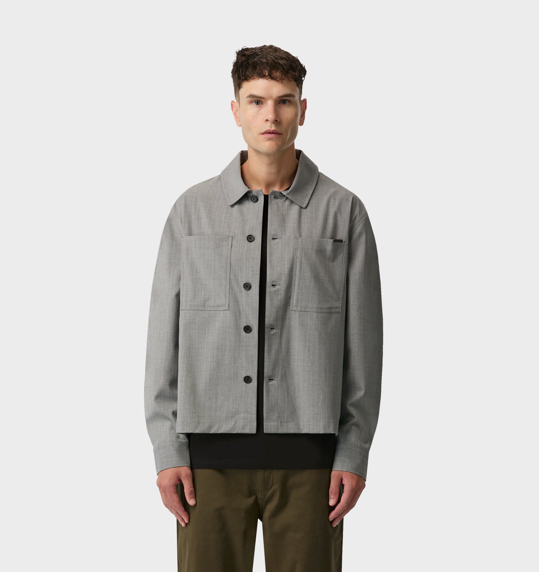 Tailored Overshirt - Grey Pinstripe