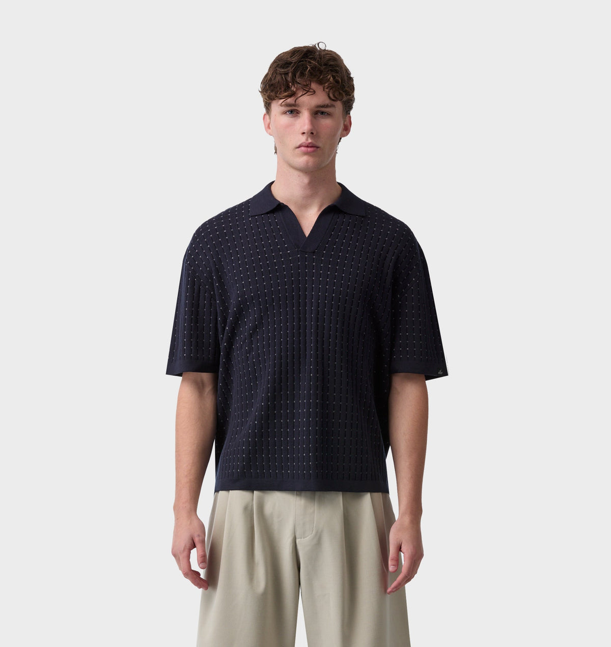 Box Knit Polo - Navy/Off White