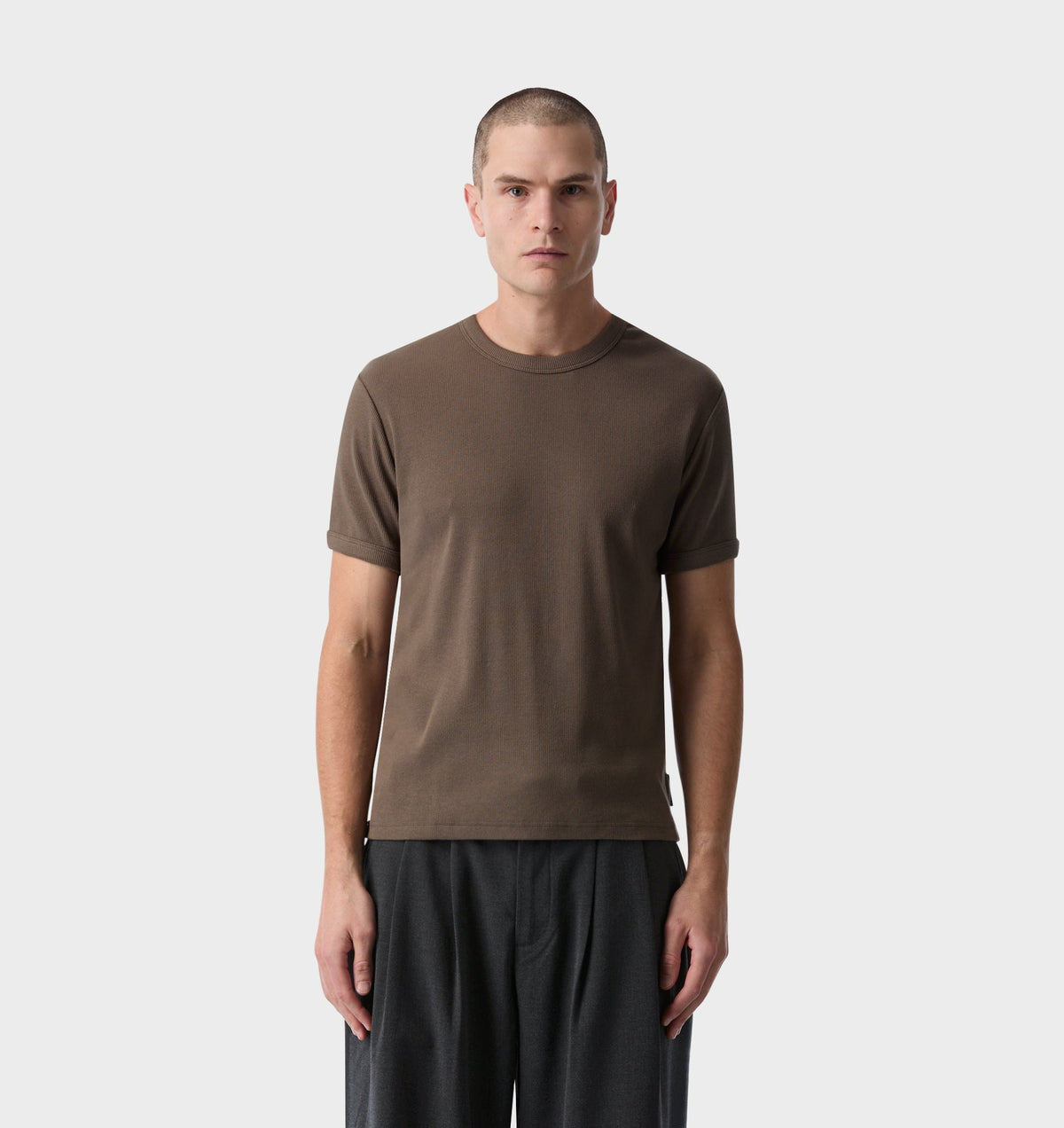Ribbed Slim Tee - Smoke Moss