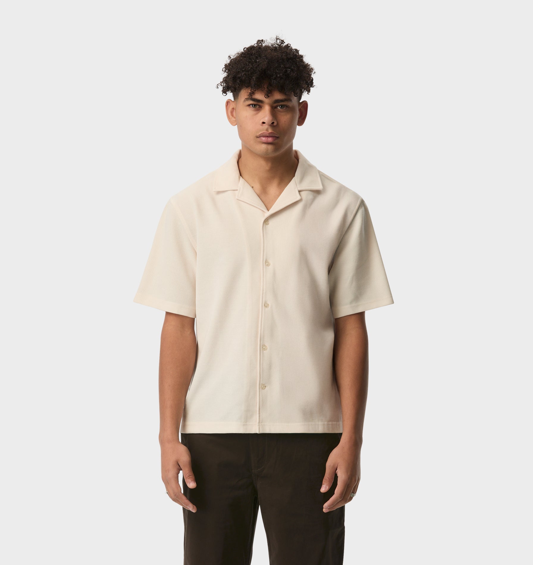 Waffle Box Cuban Collar SS Shirt - Off White