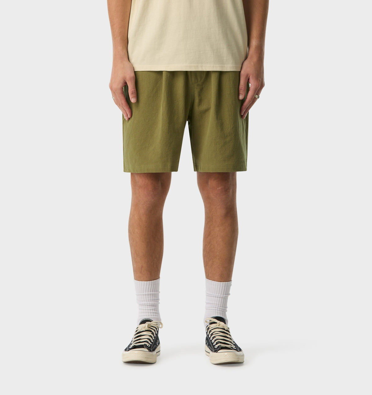 Linen Michael Pleat Short - Dusty Green