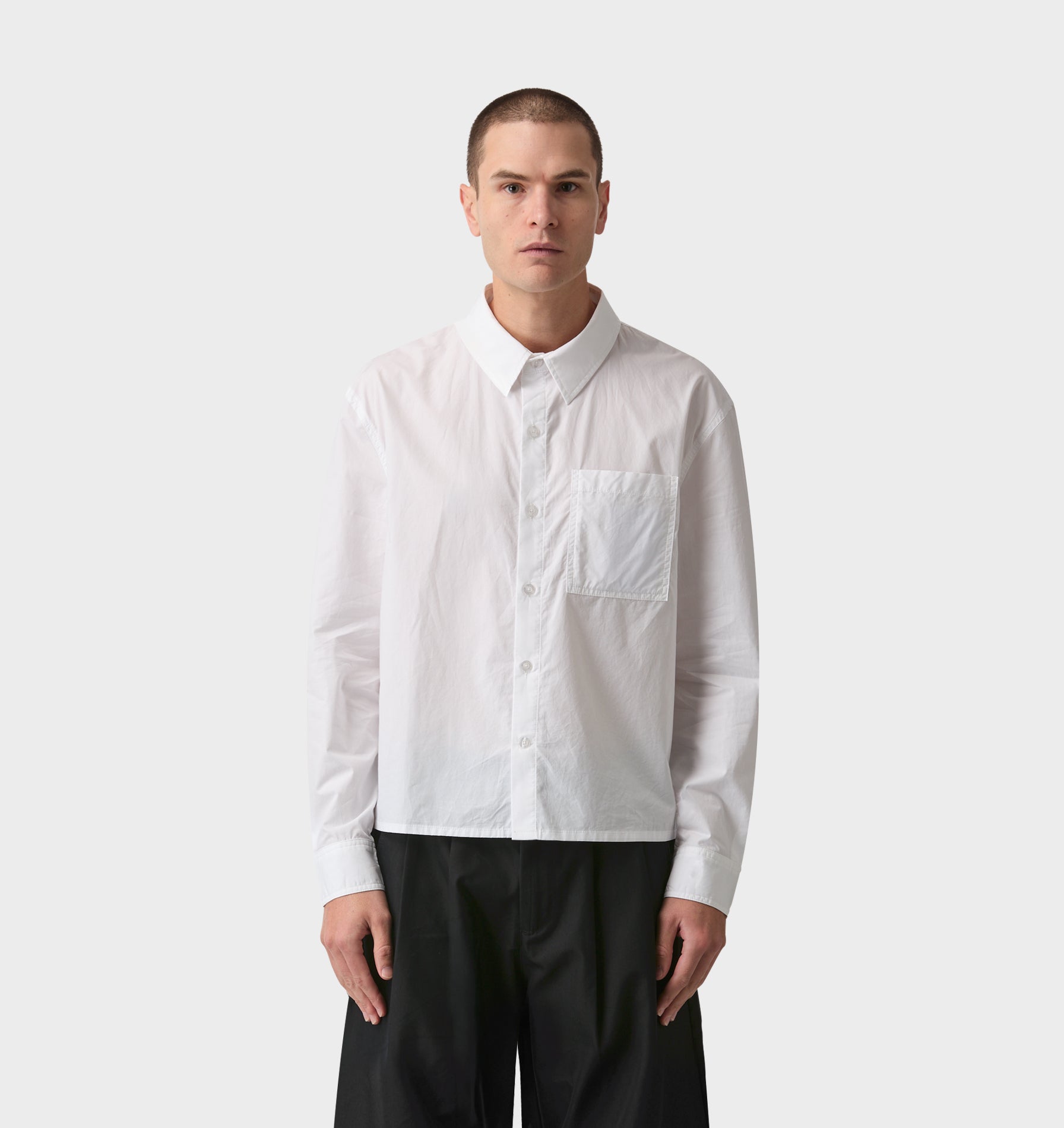Crop LS Shirt - White Poplin
