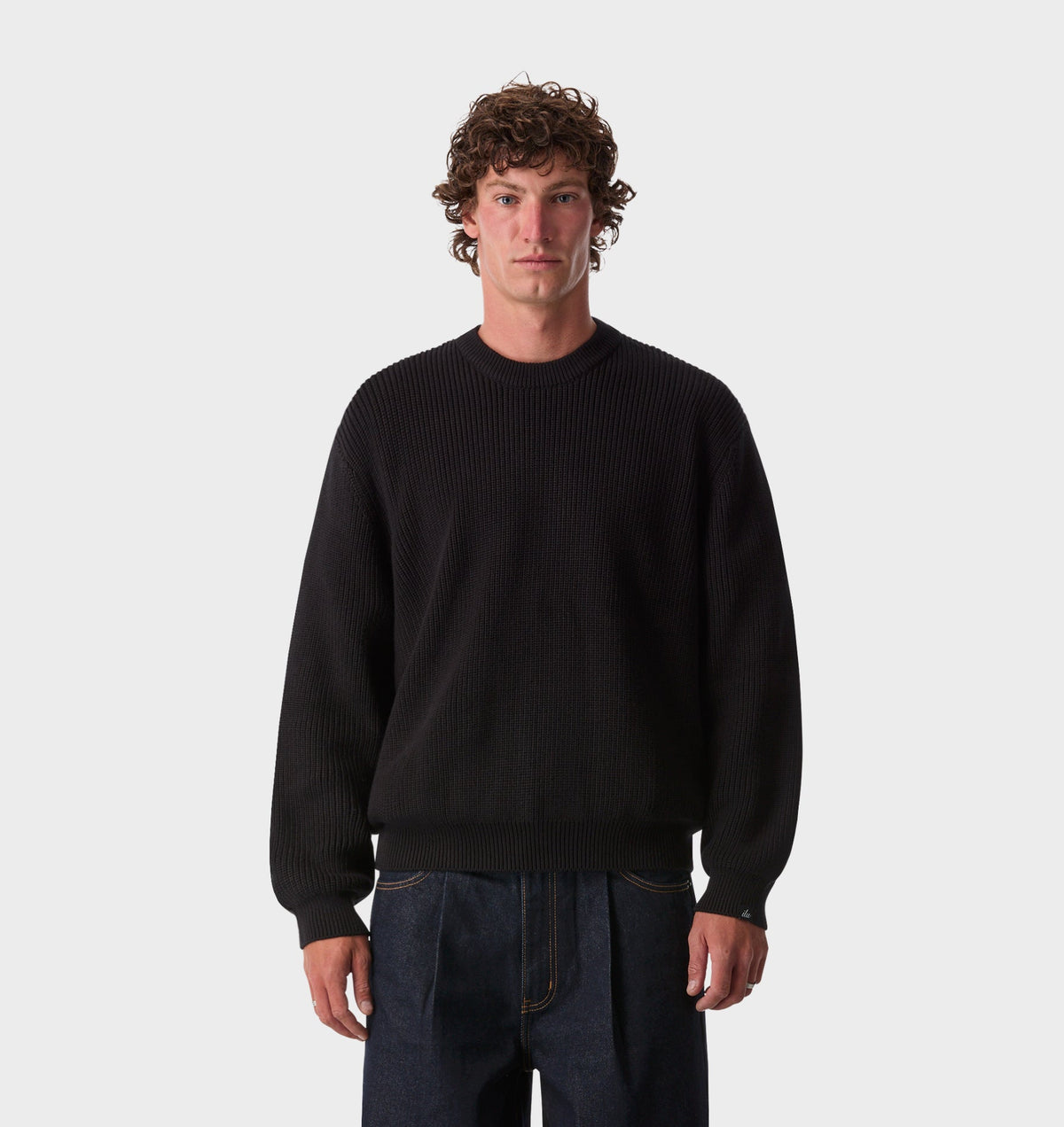 Cropped Knit Sweater - Black