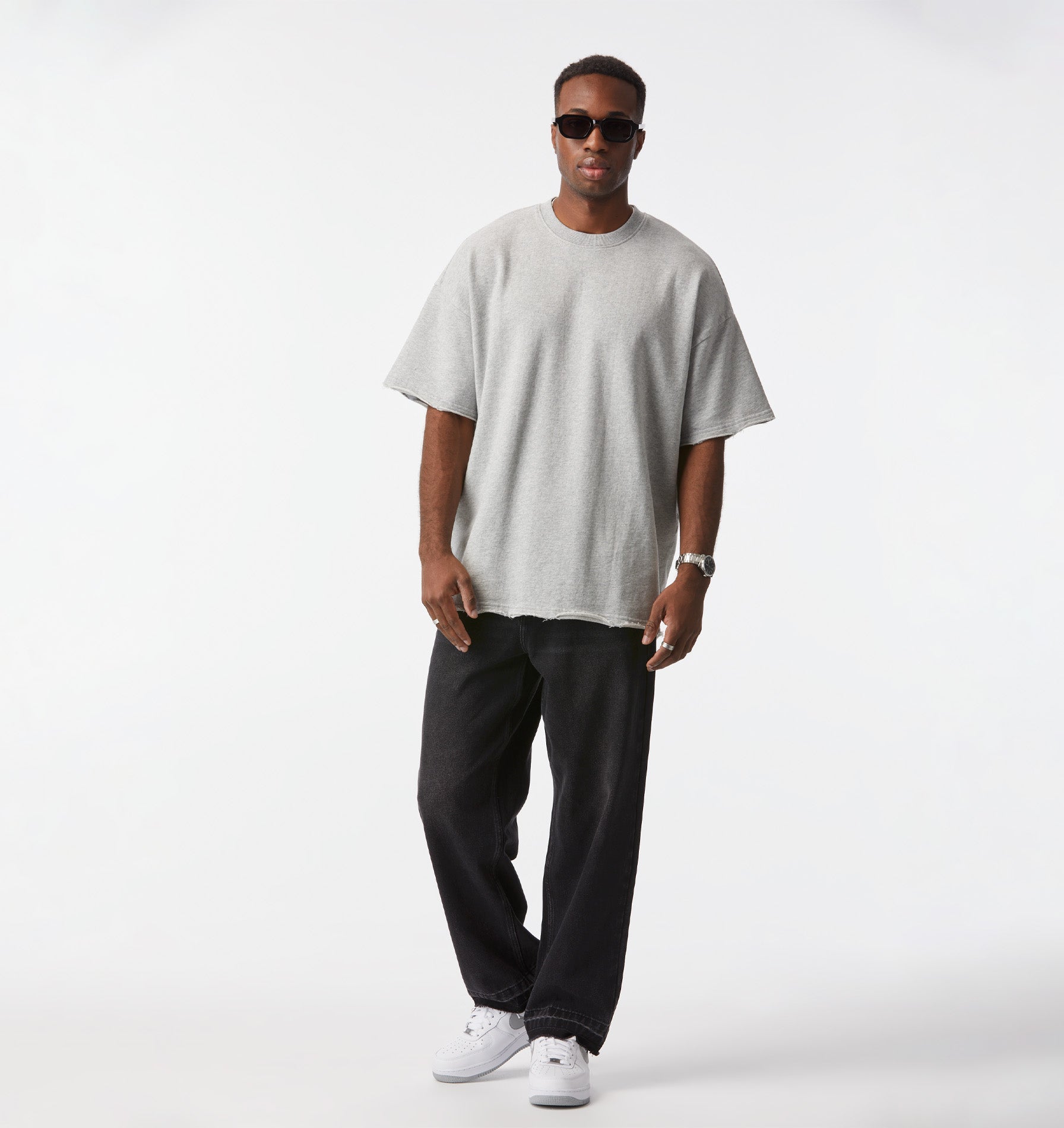 Raw Hem Heavy Box Tee - Vintage Grey