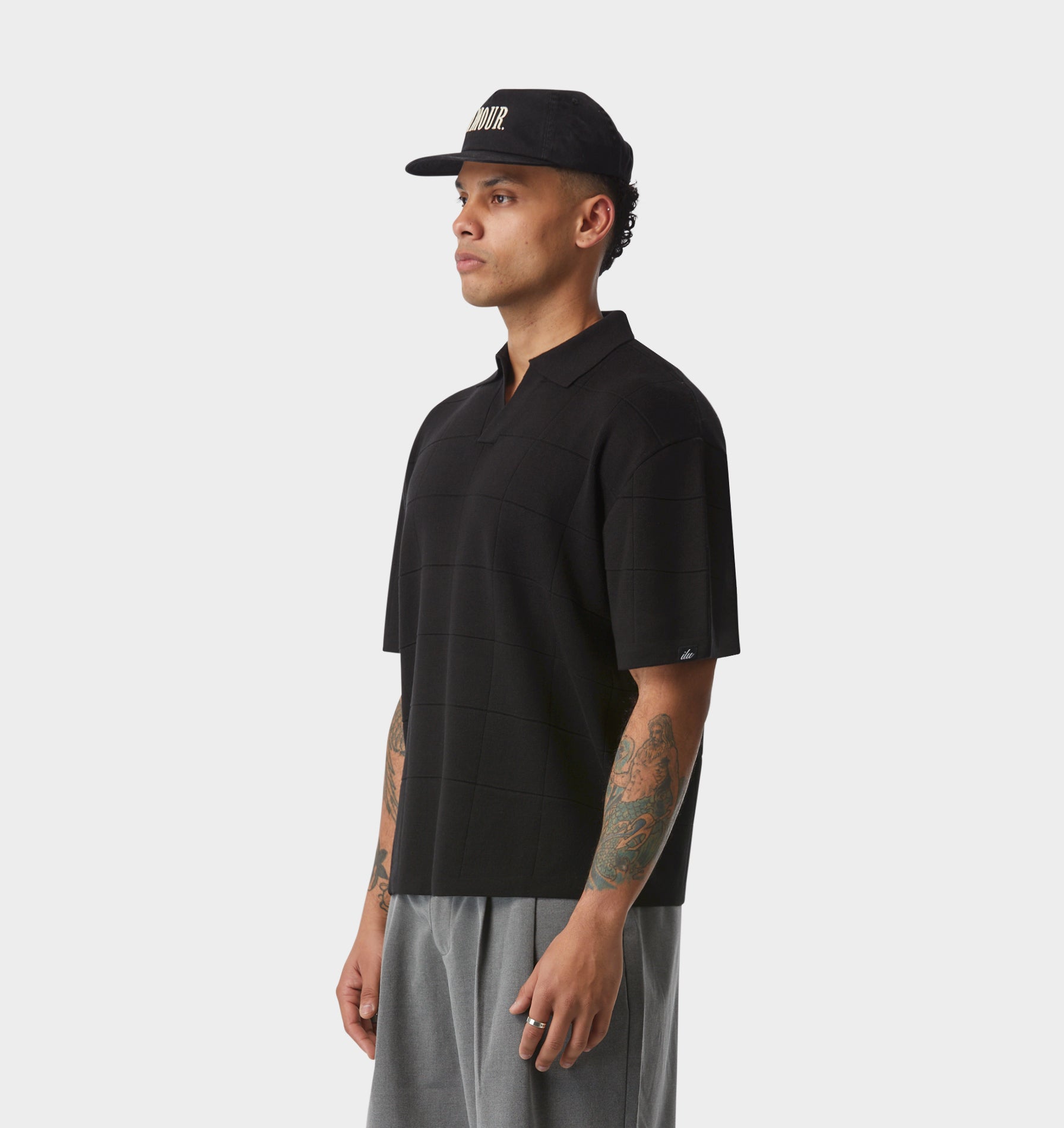 Box Knit Polo - Black