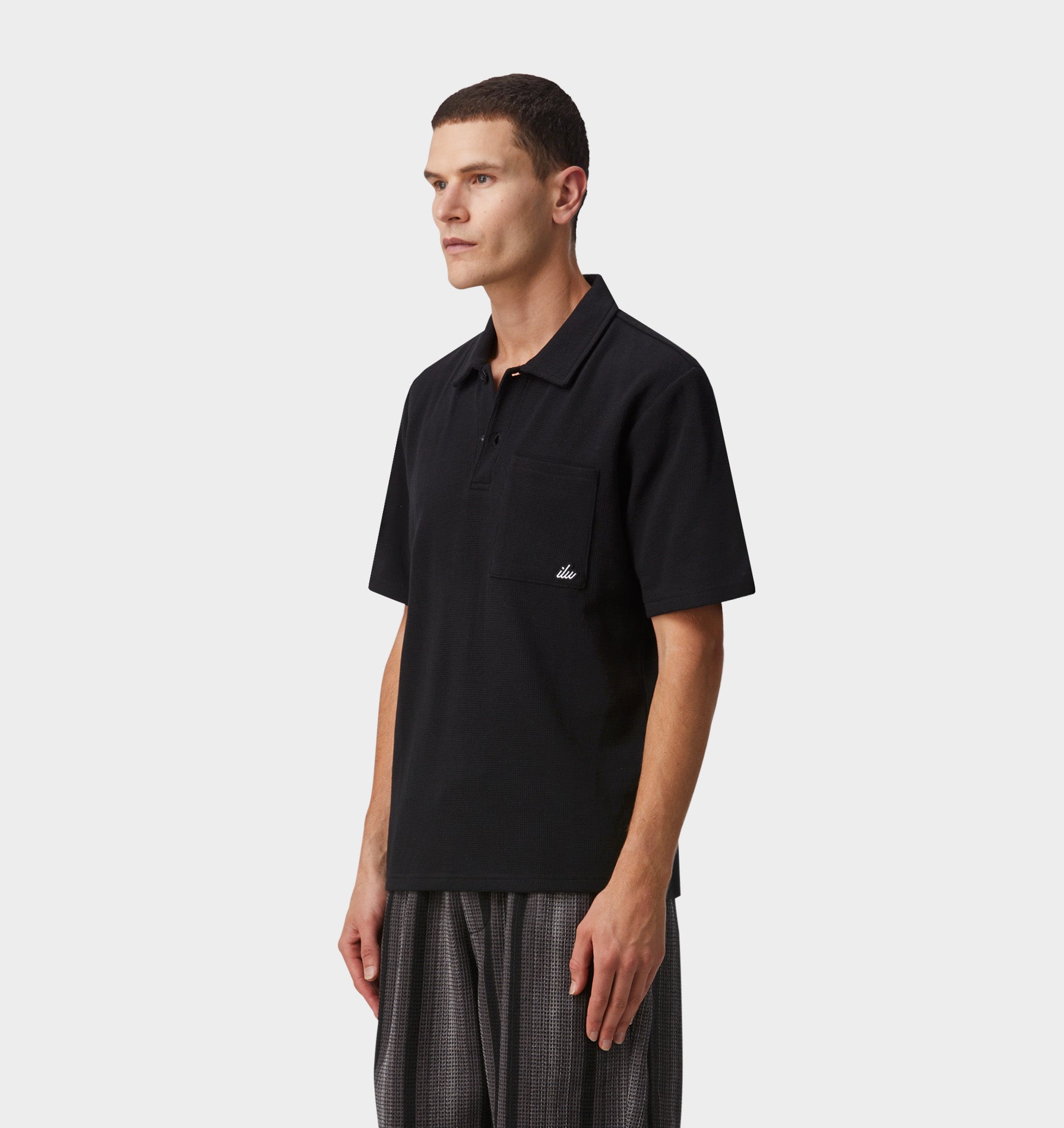 Waffle SS Polo Shirt - Black