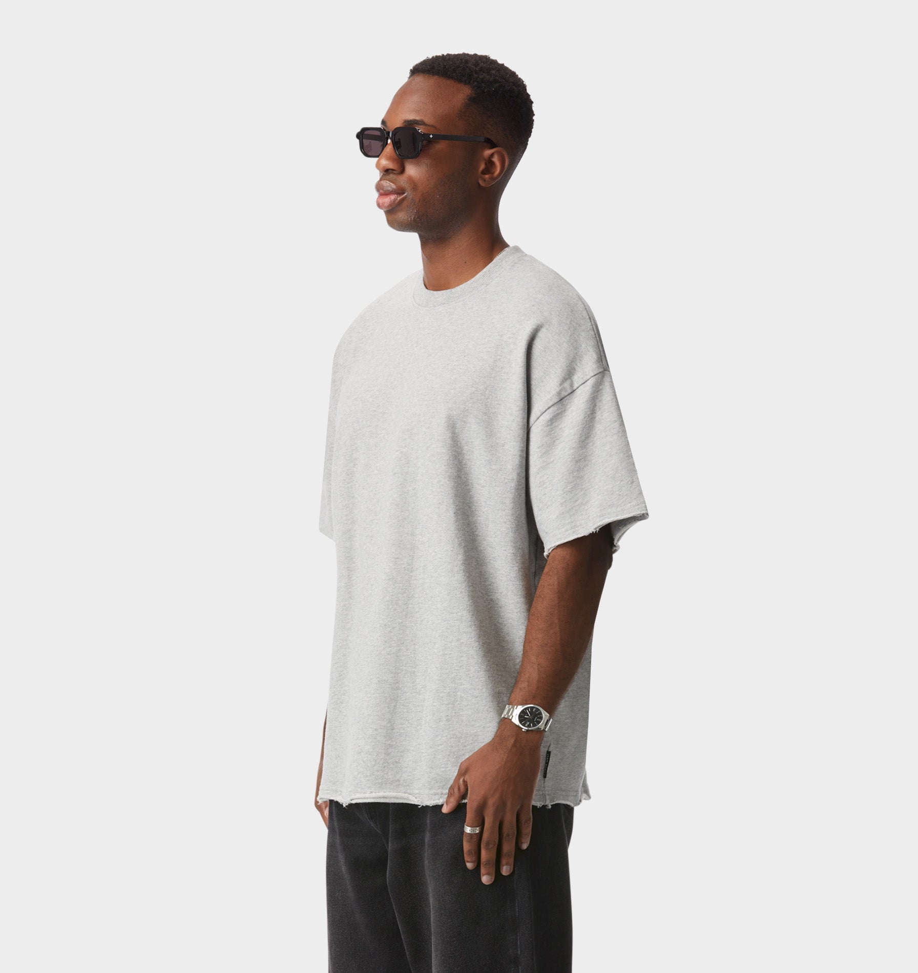 Raw Hem Heavy Box Tee - Vintage Grey
