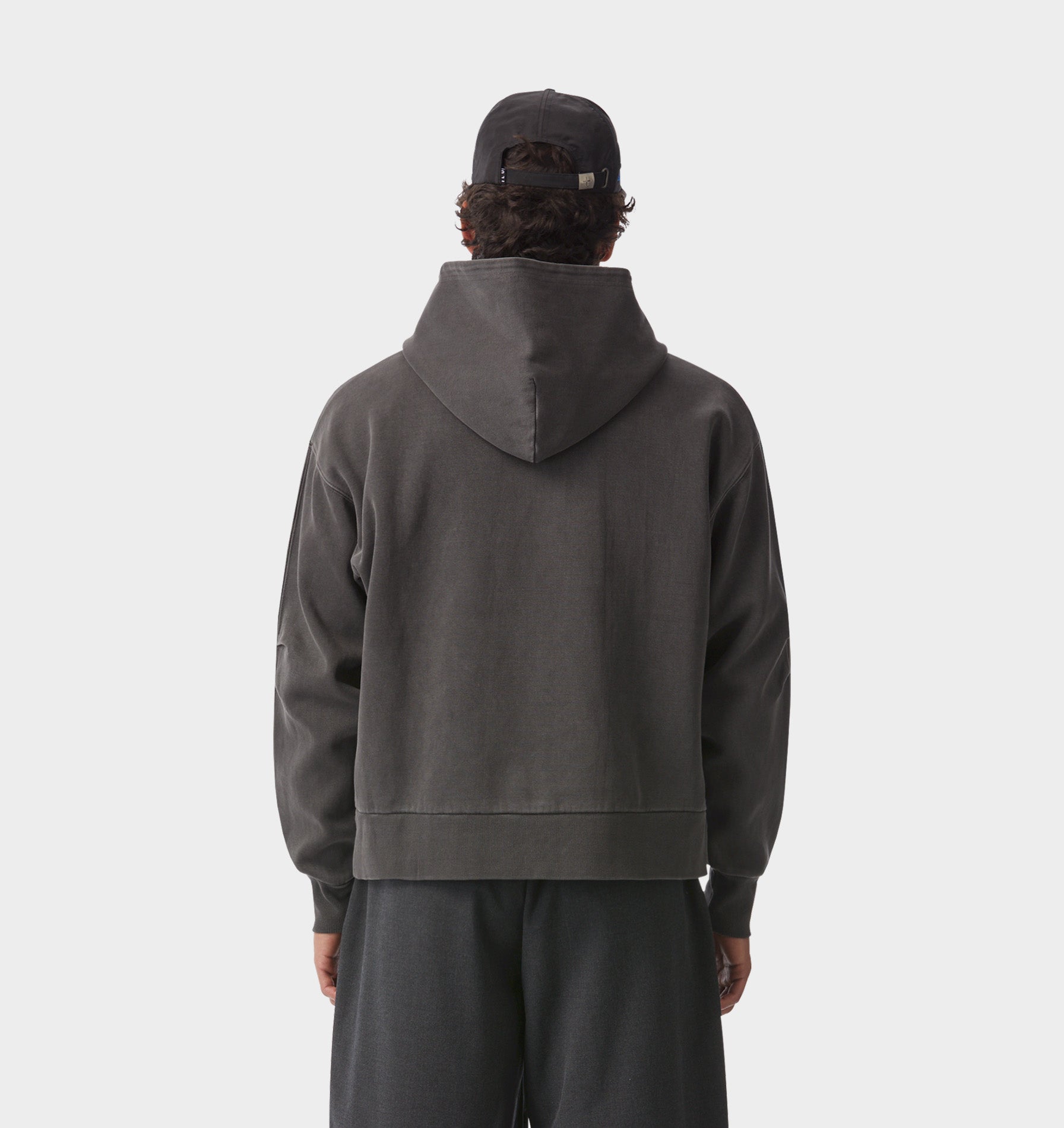 Cropped Zip Up Hood - Washed Black