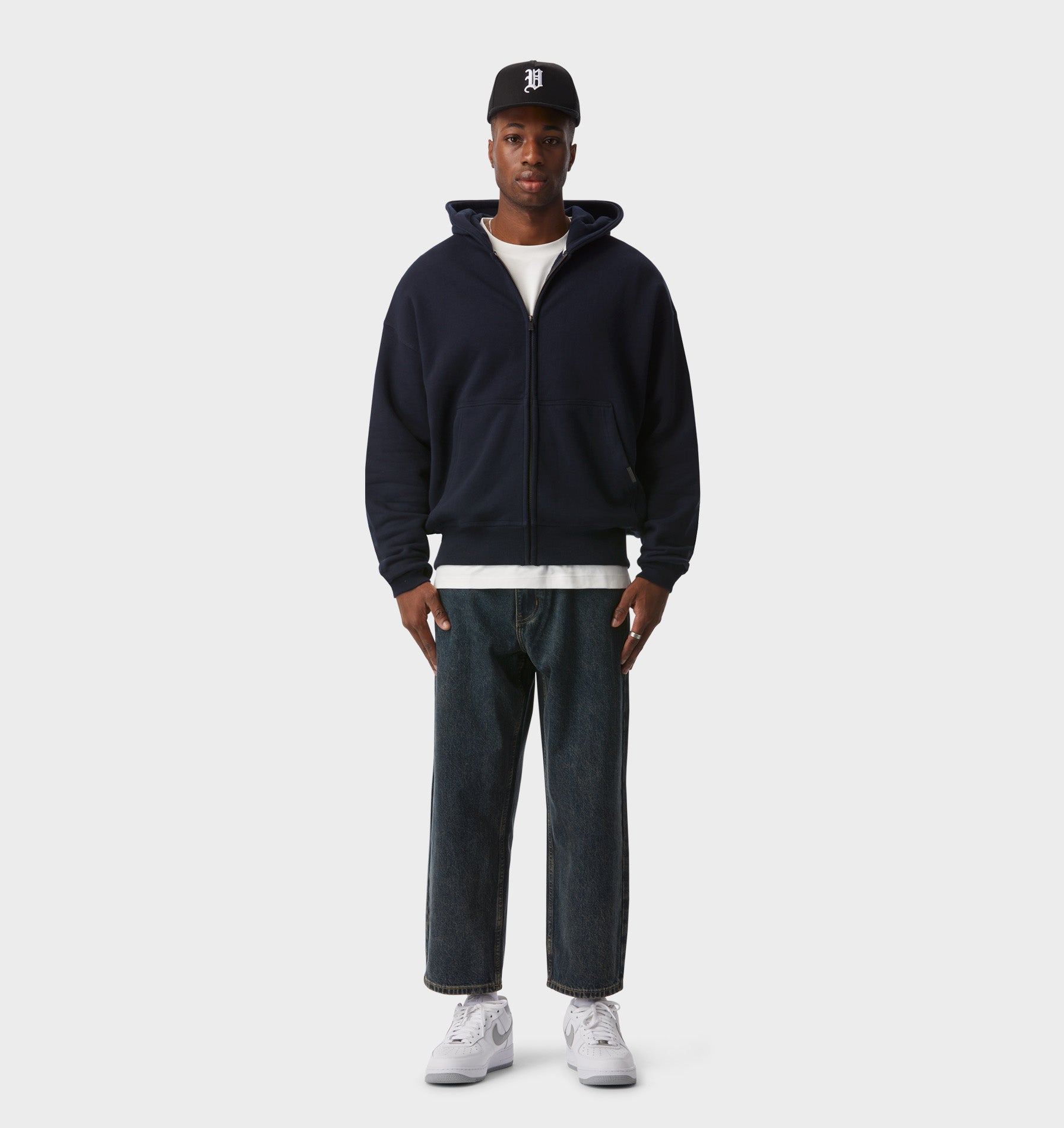 Zip Up Box Hood - Midnight Navy