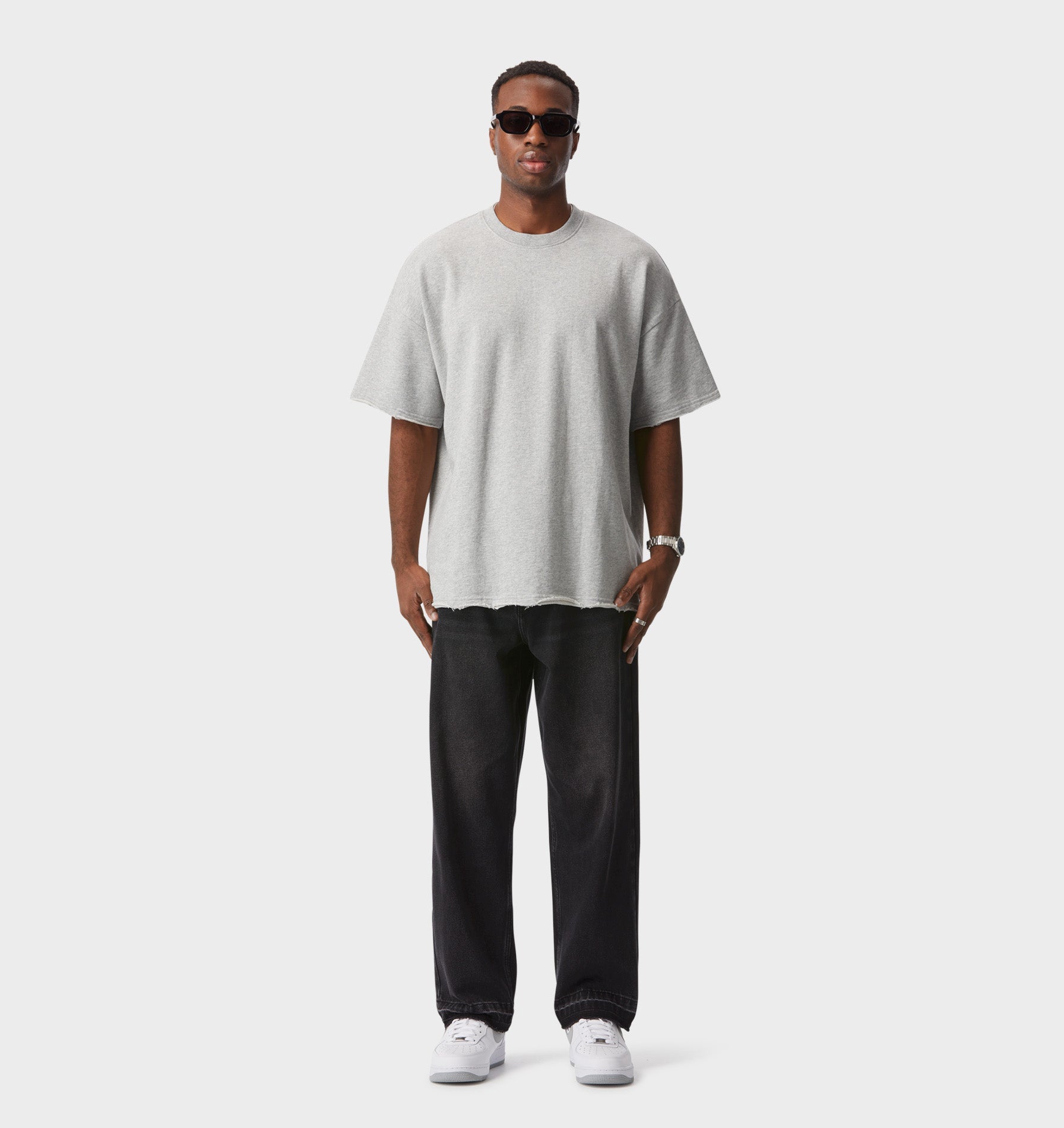 Raw Hem Heavy Box Tee - Vintage Grey