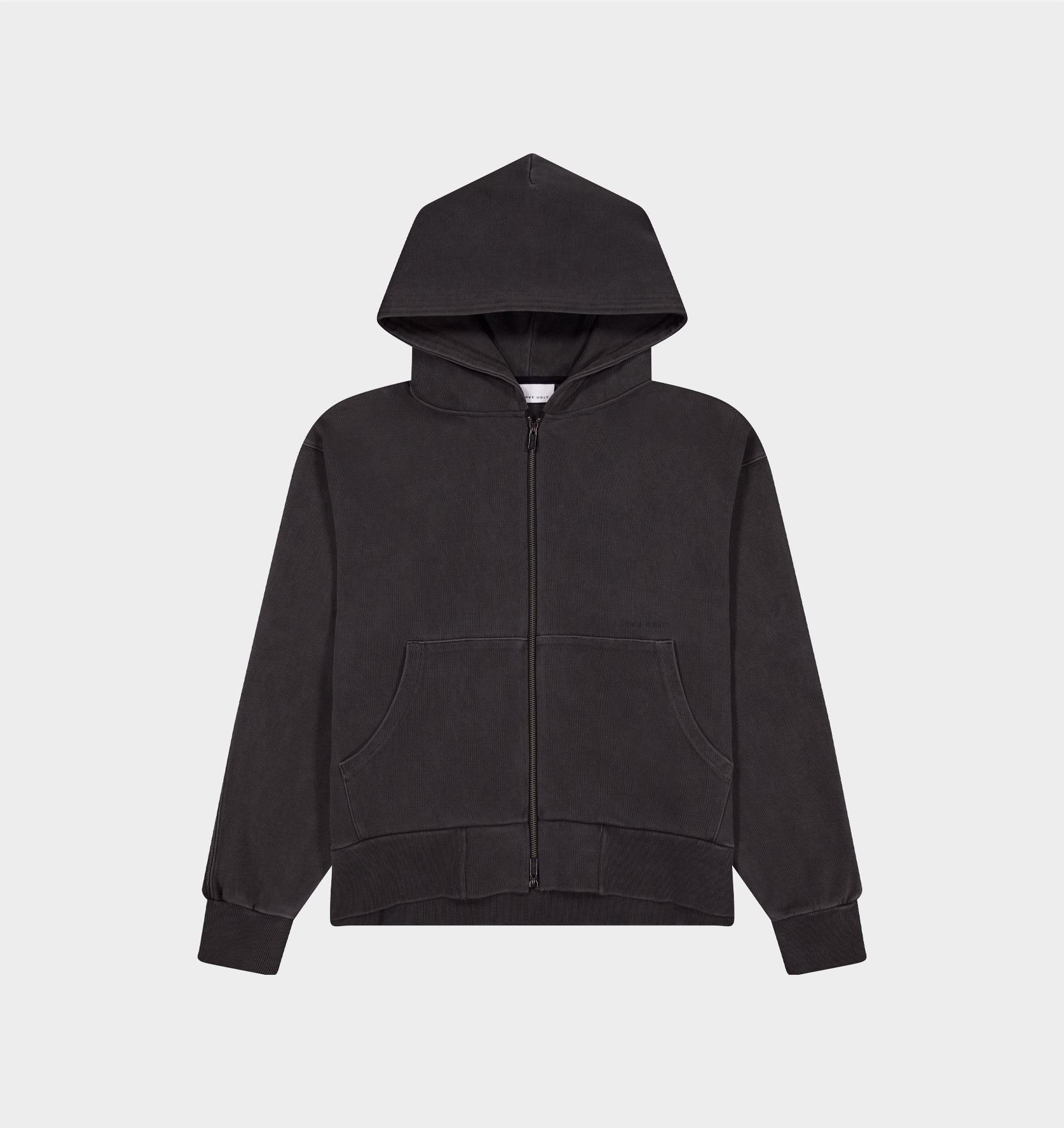 Cropped Zip Up Hood - Washed Black