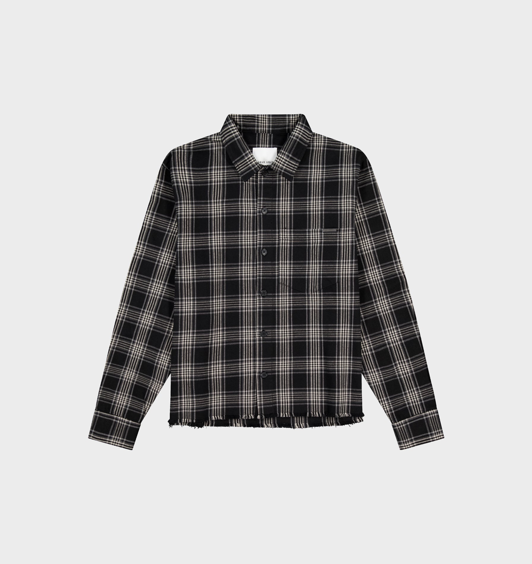 Raw Hem Check Overshirt - Black/Grey