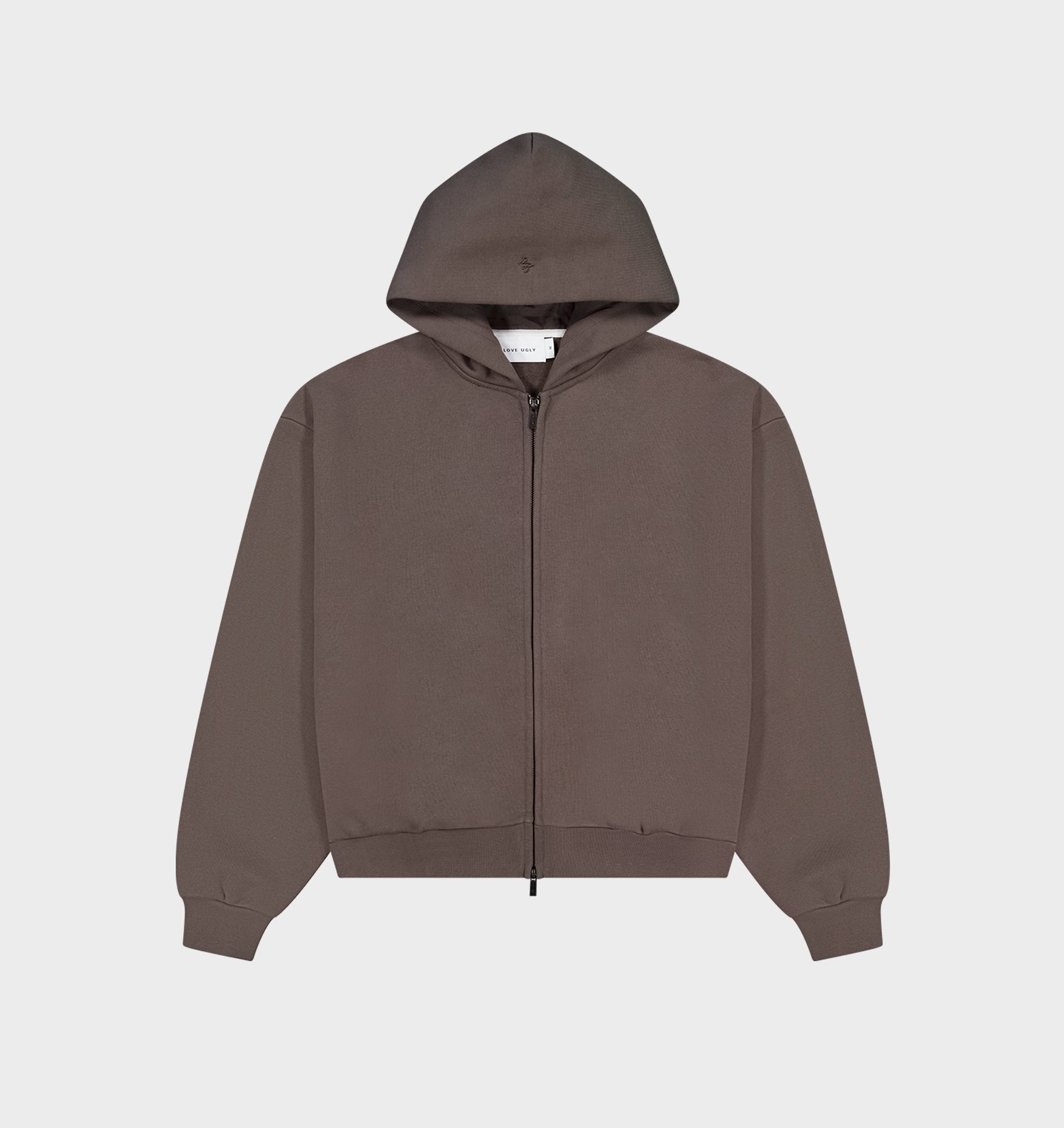 Heavy Crop Zip Hood - Dusky Brown