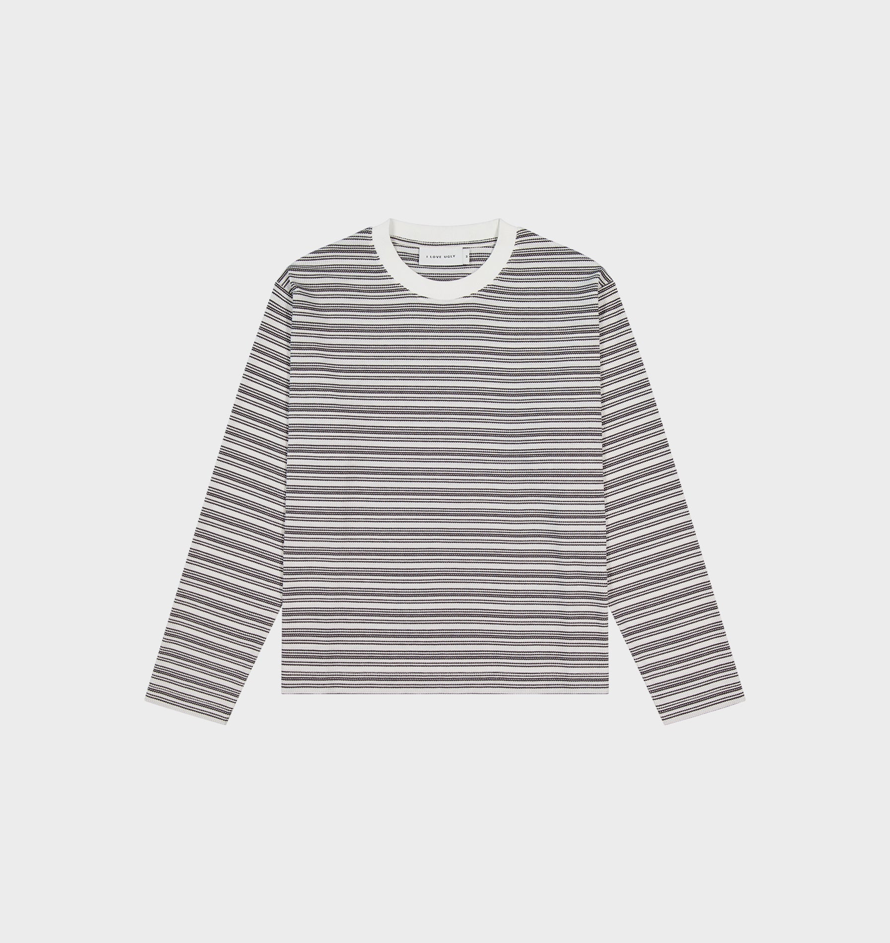 Crop Box LS Tee - White/Black Stripe