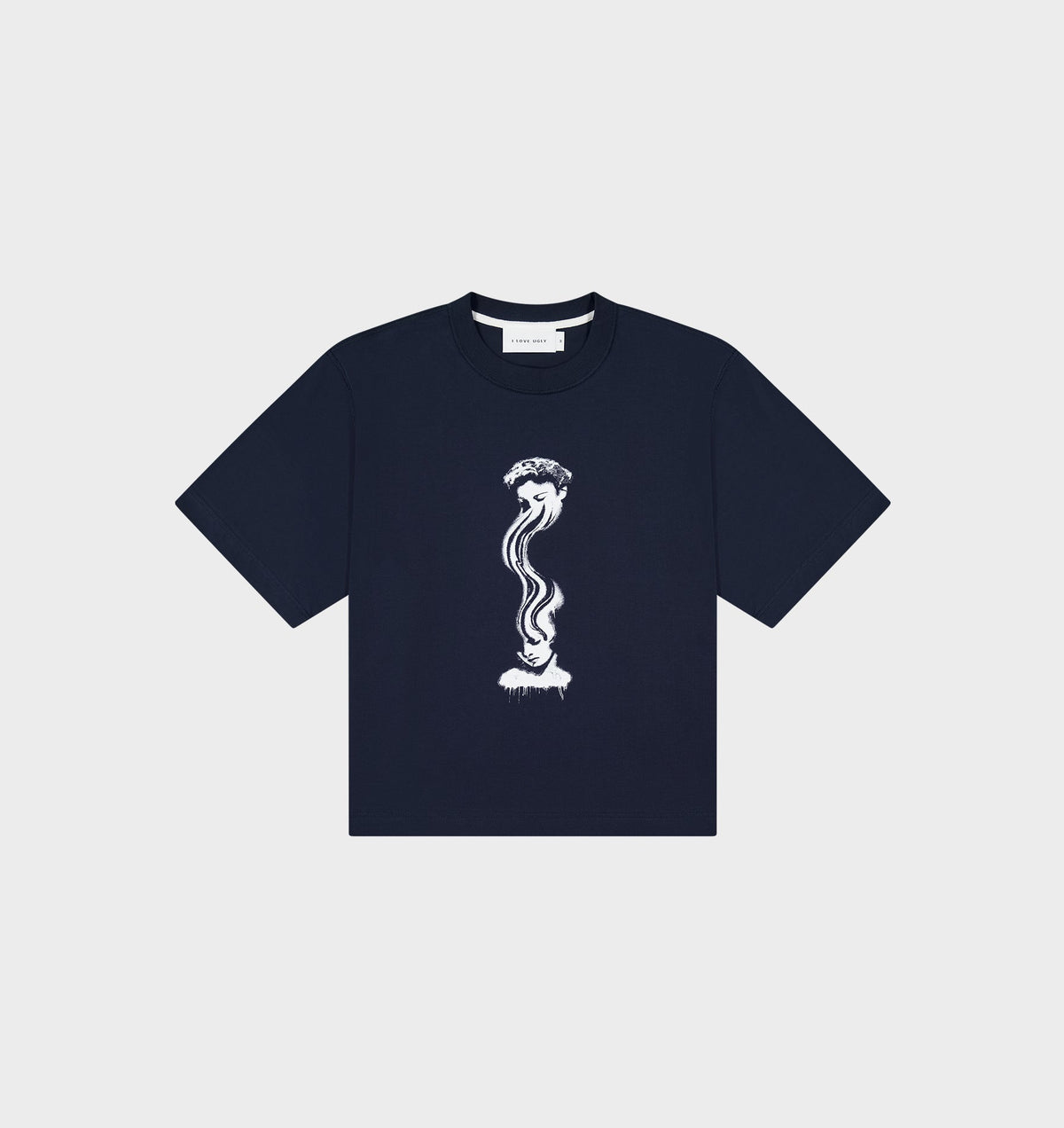 Warped Face Box Crop Tee - Washed Navy