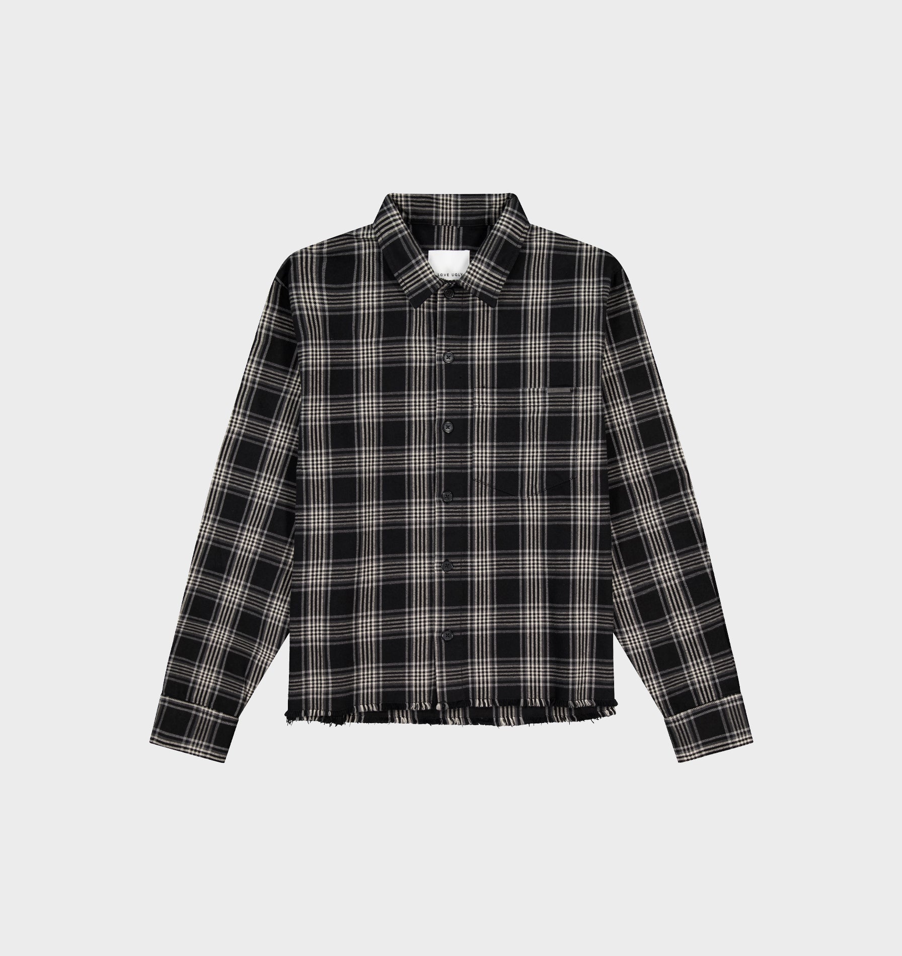 Raw Hem Check Overshirt - Black/Grey