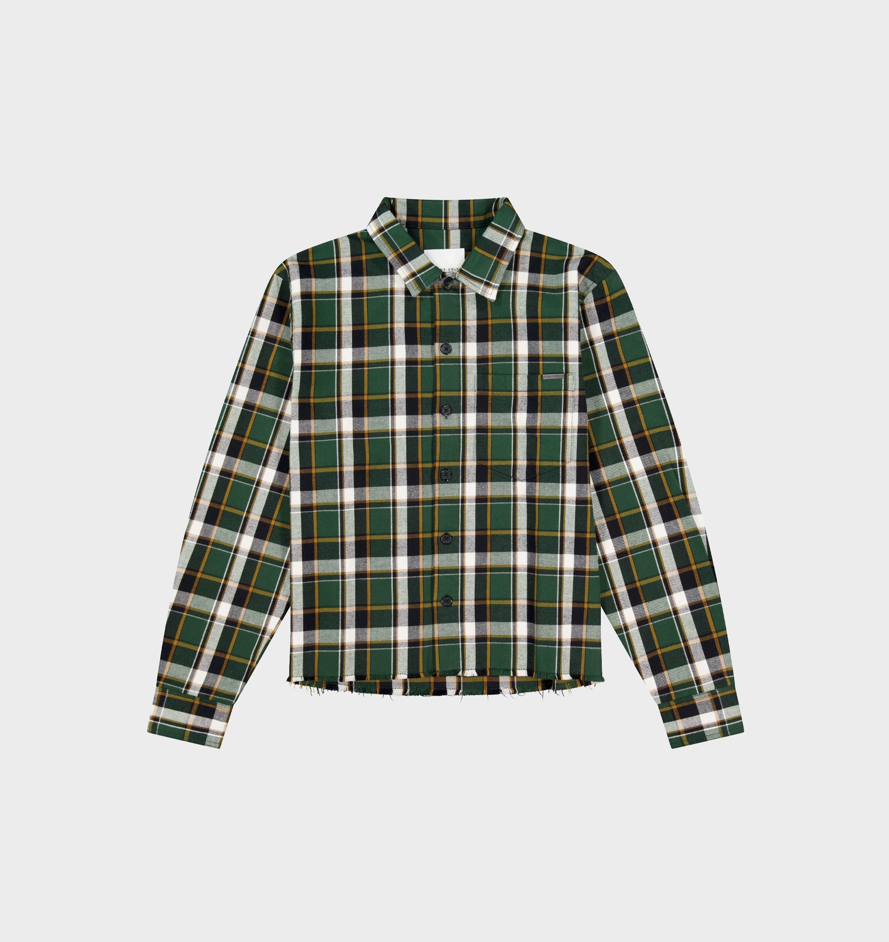 Raw Hem Check Overshirt - Forest Green/Yellow