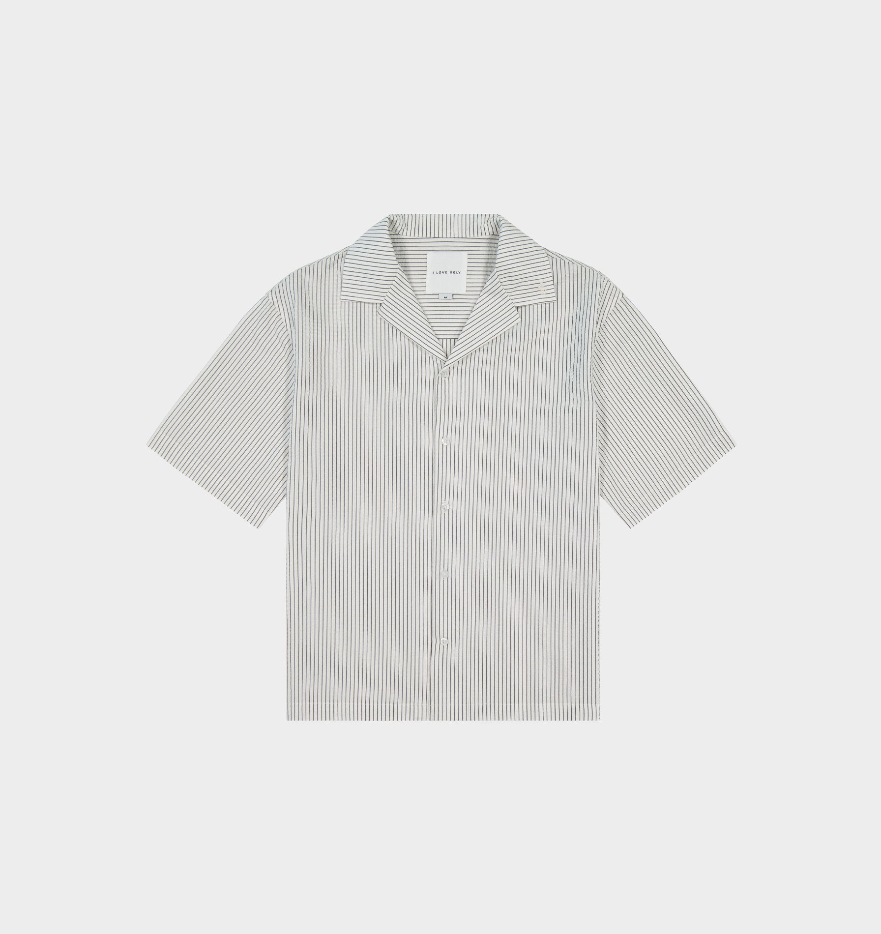Box Cuban Collar Shirt - White/Black Stripe