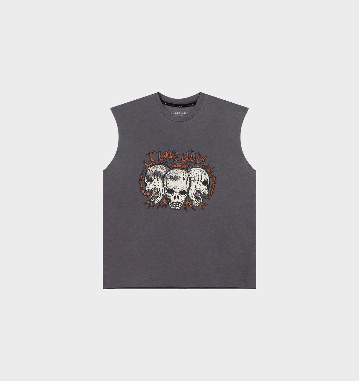 Skull Active Cotton Crop Tank - Washed Black