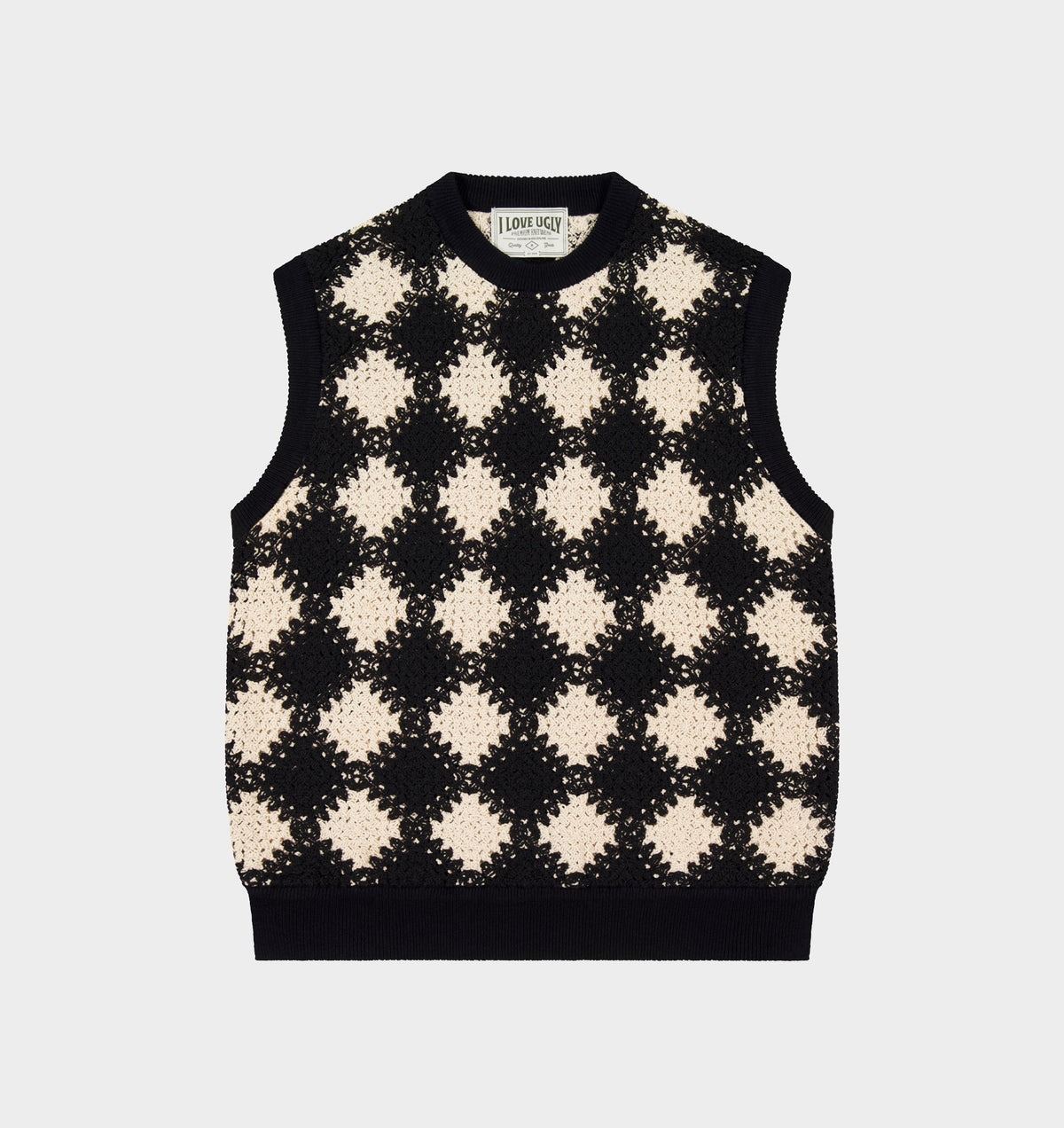 Crochet Knit Vest - Black / Off White