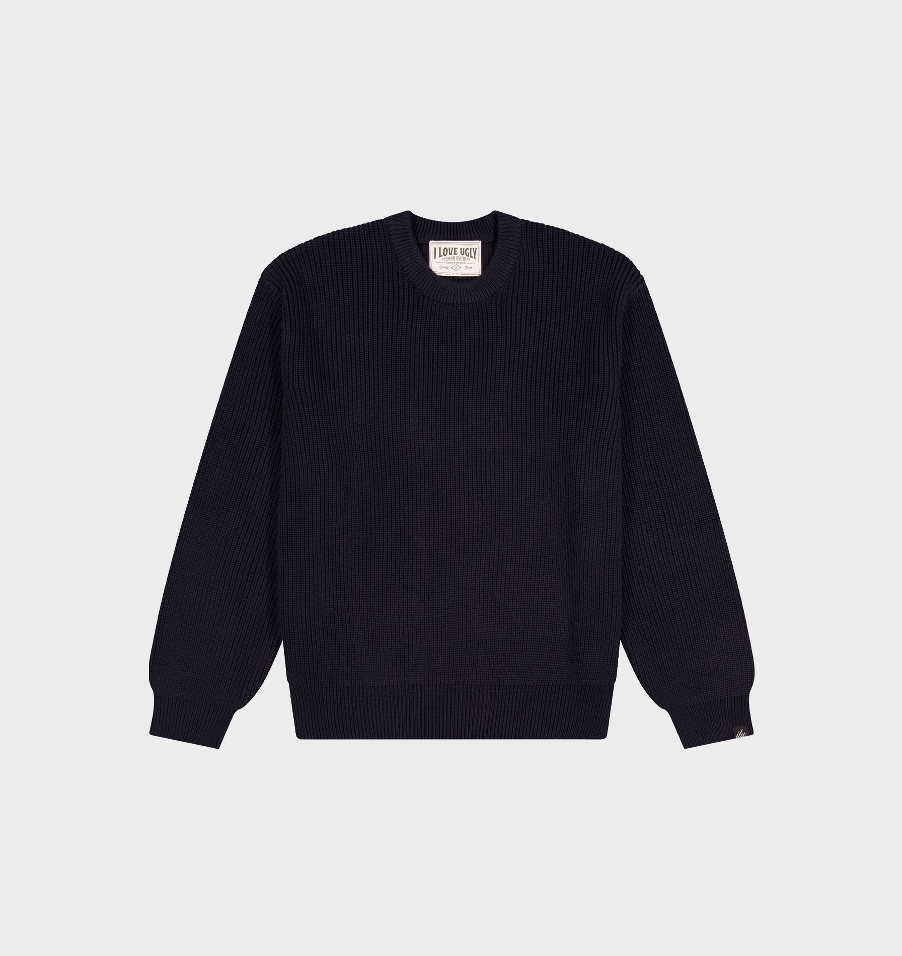Cropped Knit Sweater - Navy