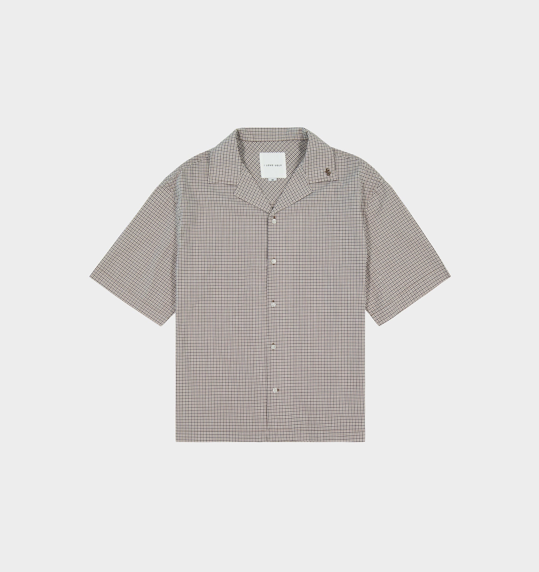 Box Cuban Collar Shirt - White/Brown Check