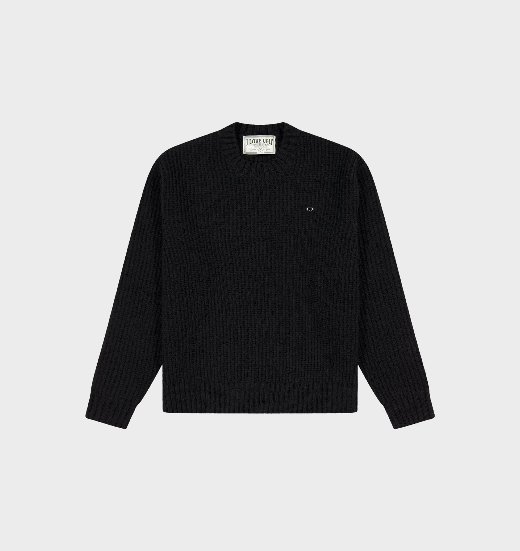Wool Crop Knit Sweater - Black