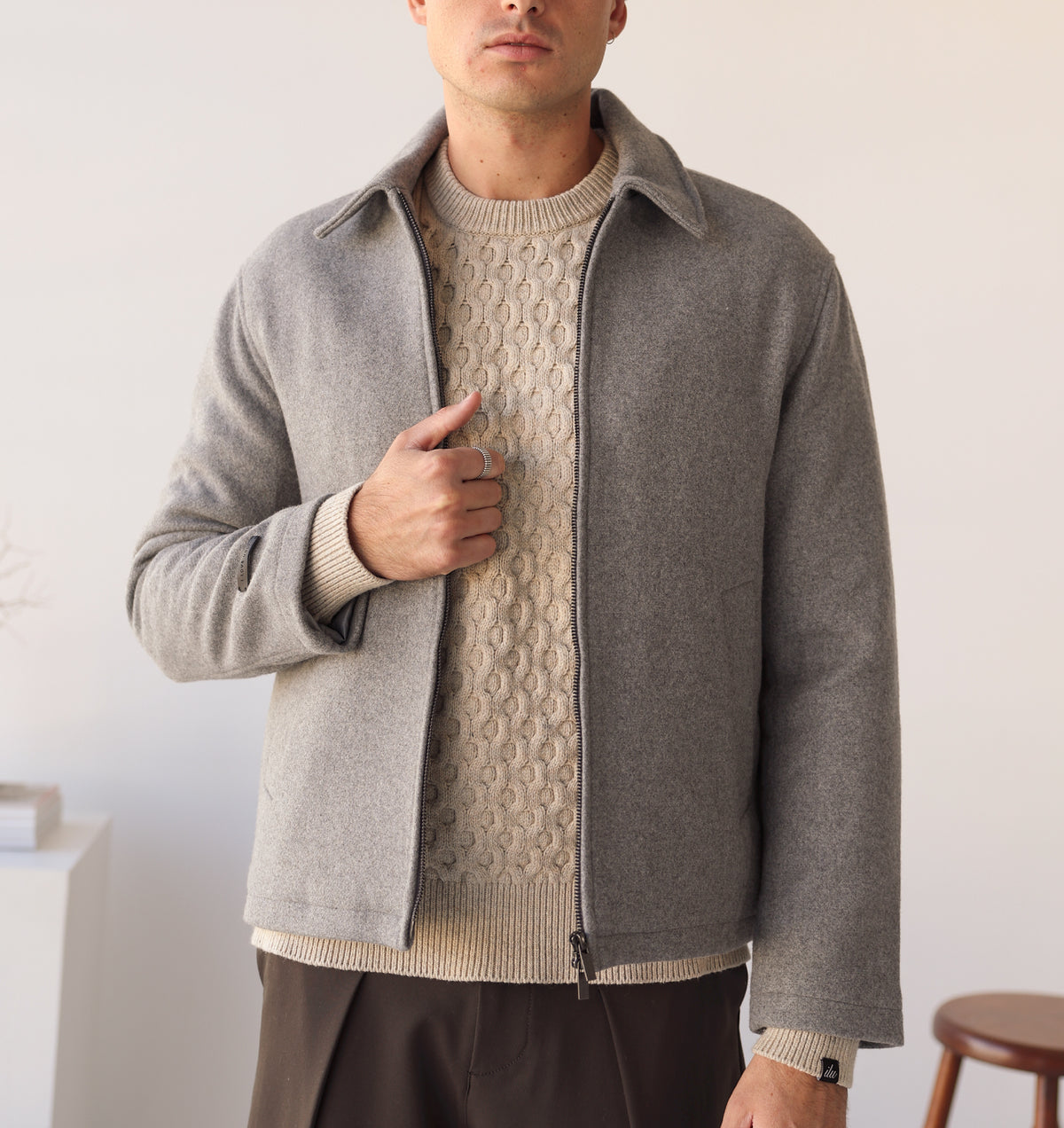 Wool Zip Jacket - Grey Marle