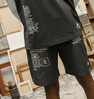 Basquiat Scribble Active 7 Inch Short - Charcoal