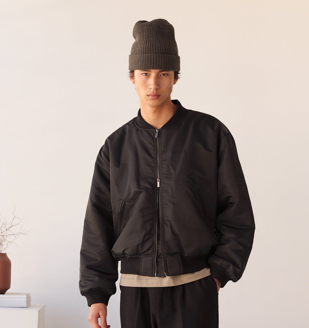 Nylon Bomber Jacket - Black