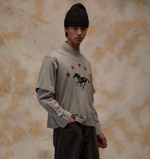Horse Crop Box Tee - Heather Grey