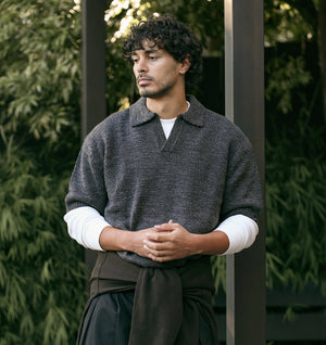Box Knit Polo - Charcoal